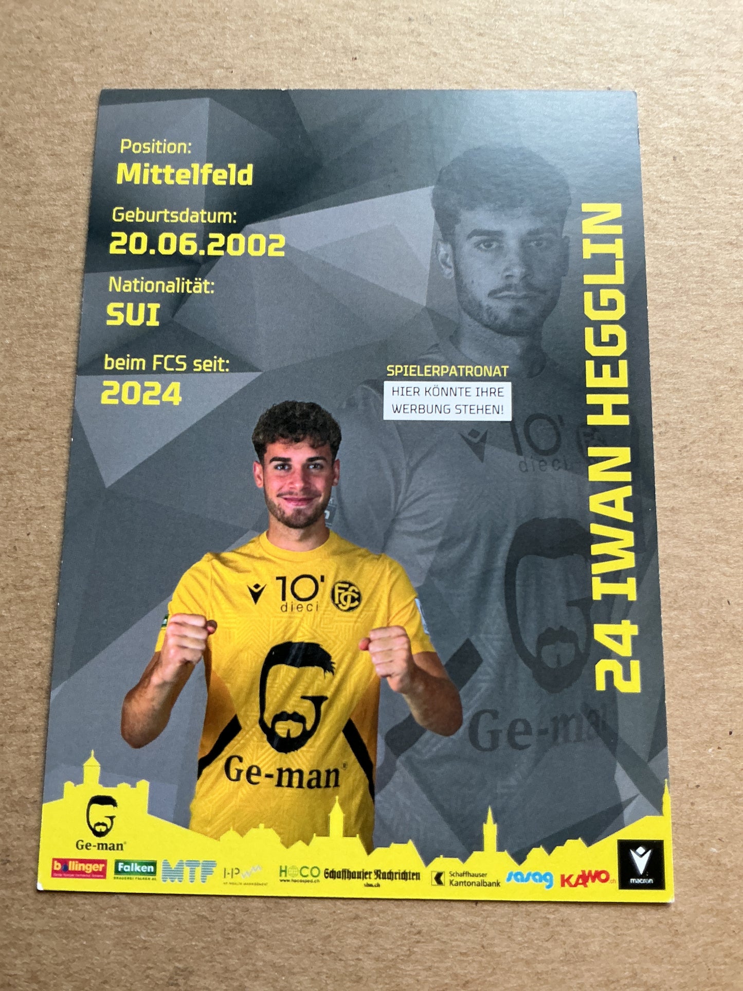 Iwan Hegglin, Switzerland 🇨🇭 FC Schaffhausen 2024/25 hand signed