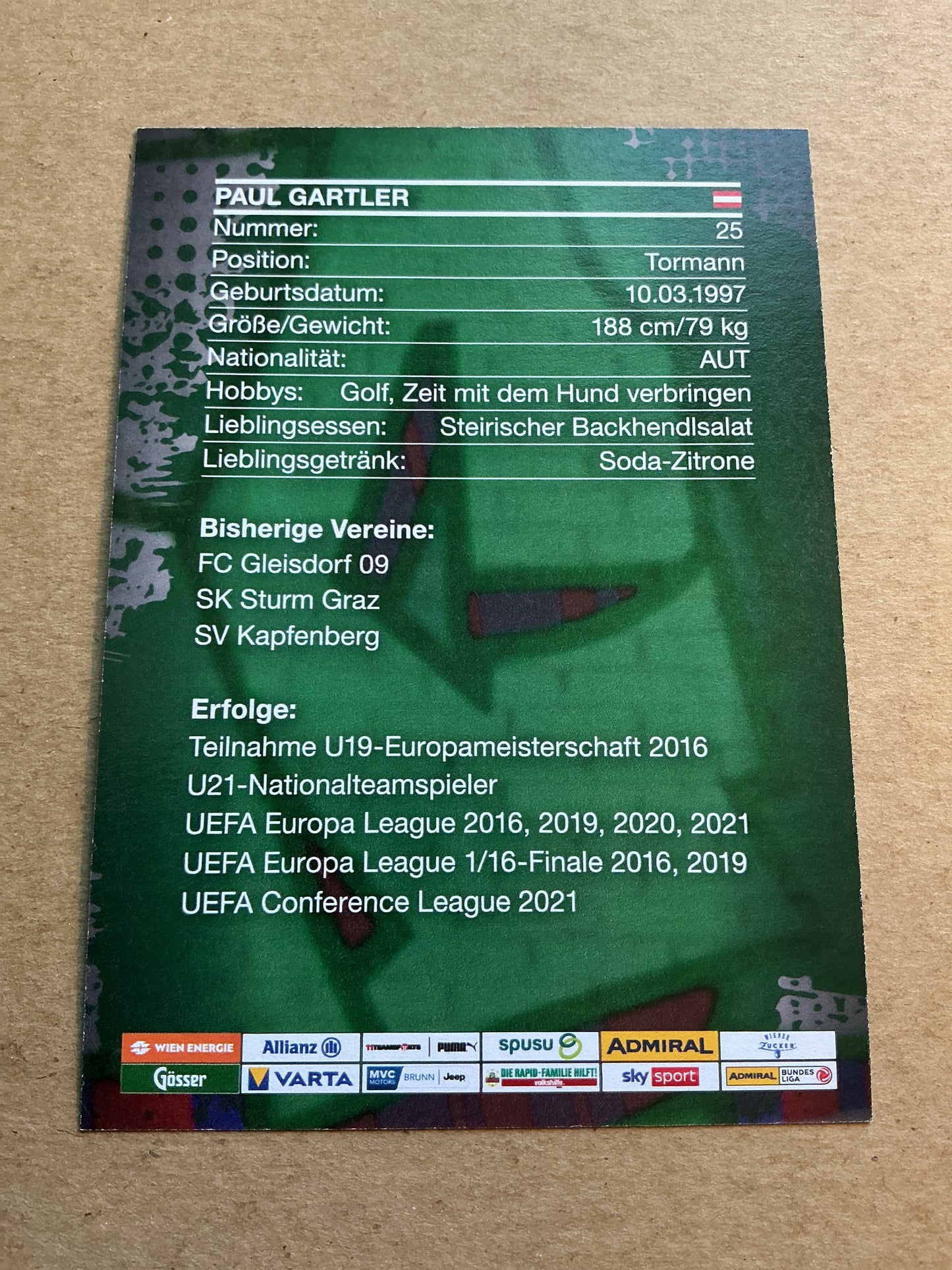 Paul Gartler, Austria ๐ฆ๐น SK Rapid Wien 2023/24 hand signed