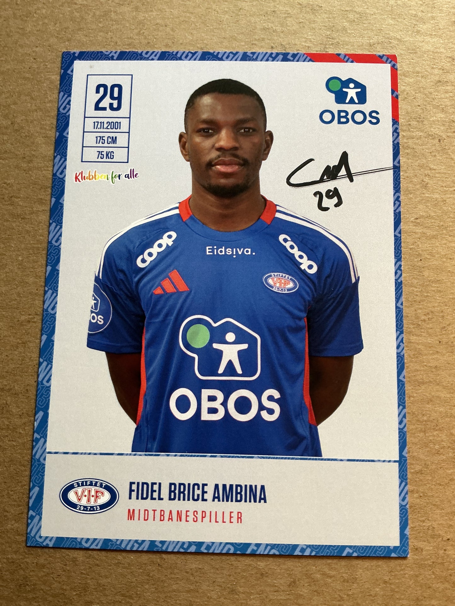 Brice Ambina, Cameroon 🇨🇲 Vålerenga Fotball 2024/25 hand signed
