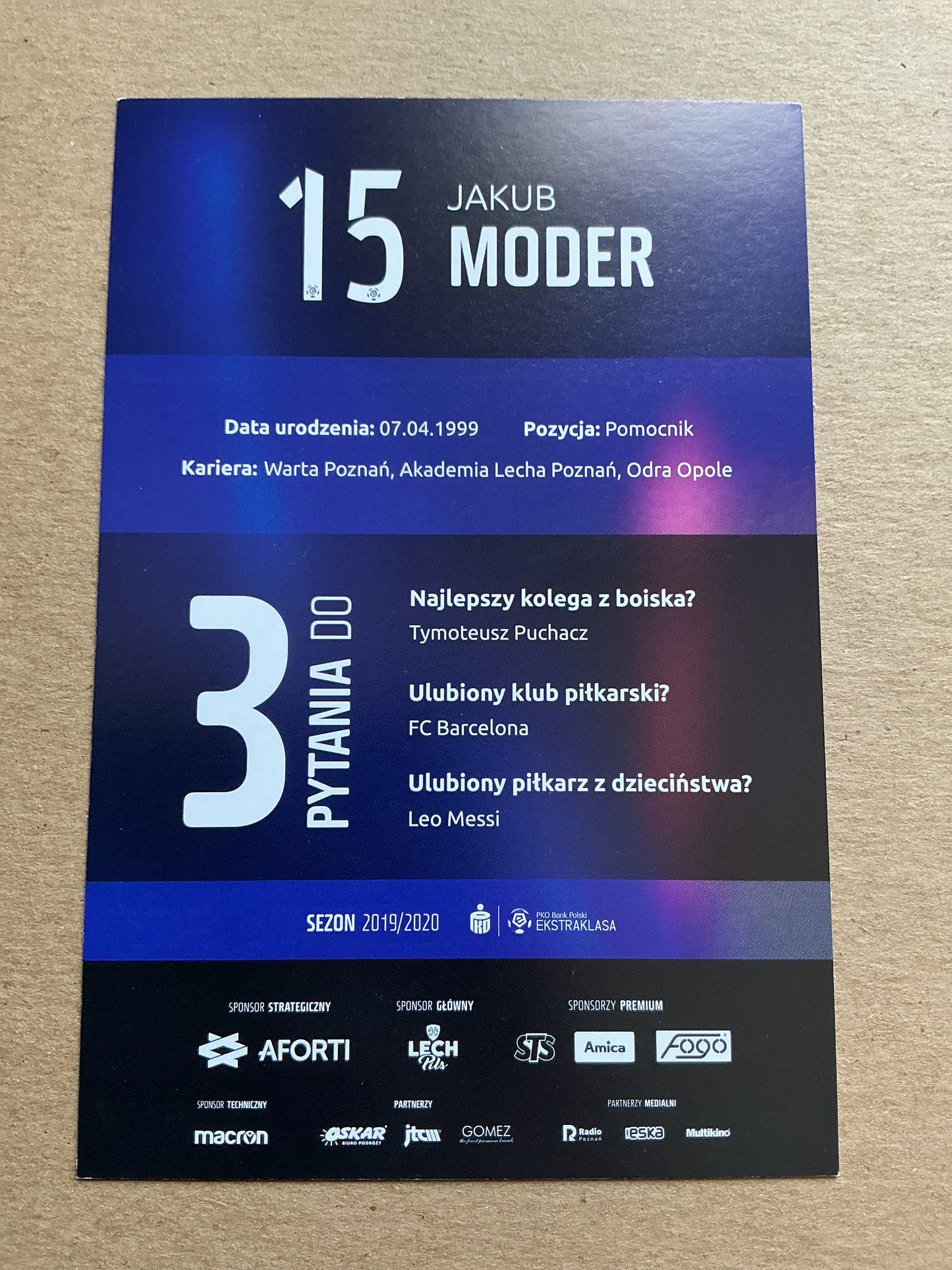 Jakub Moder, Poland 🇵🇱 Lech Poznań 2019/20 hand signed