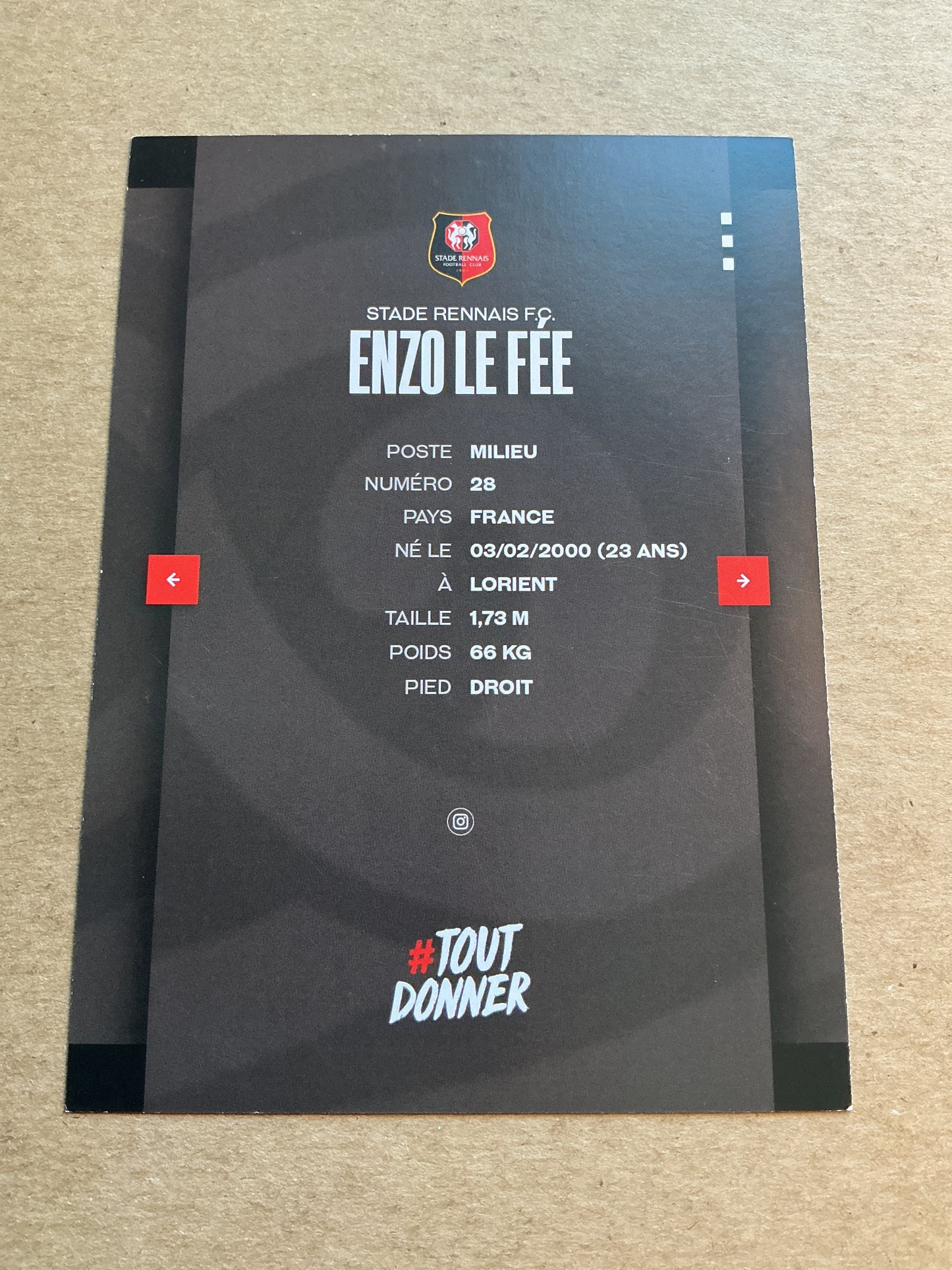 Enzo Le Fee, France 🇫🇷 Stade Rennes FC 2023/24 hand signed