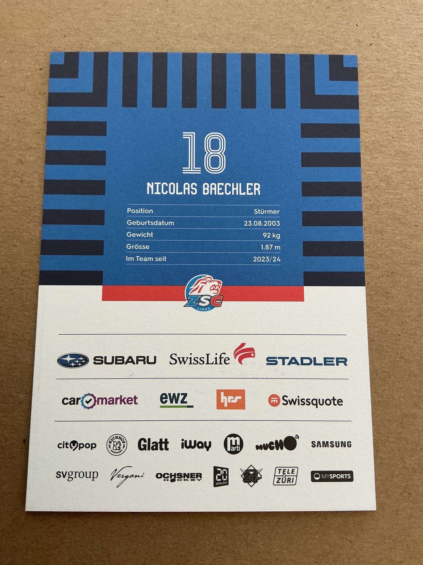 Nicolas Brechler, Switzerland π¨π ZSC Lions 2025/26 hand signed