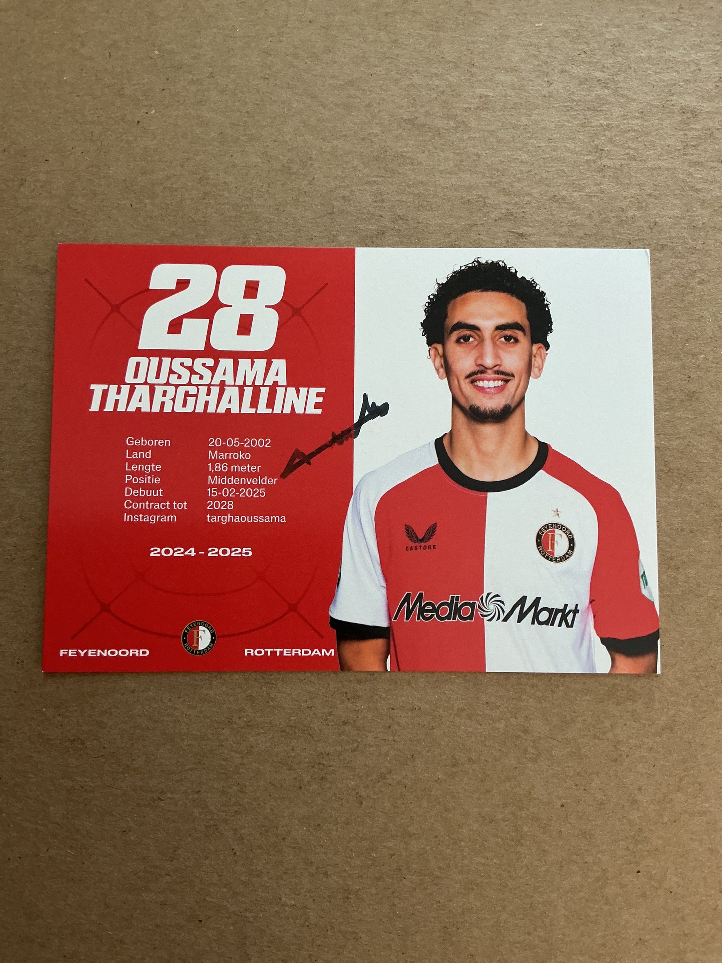 Oussama Tharghalline, Morocco 🇲🇦 Feyenoord Rotterdam 2024/25 hand signed