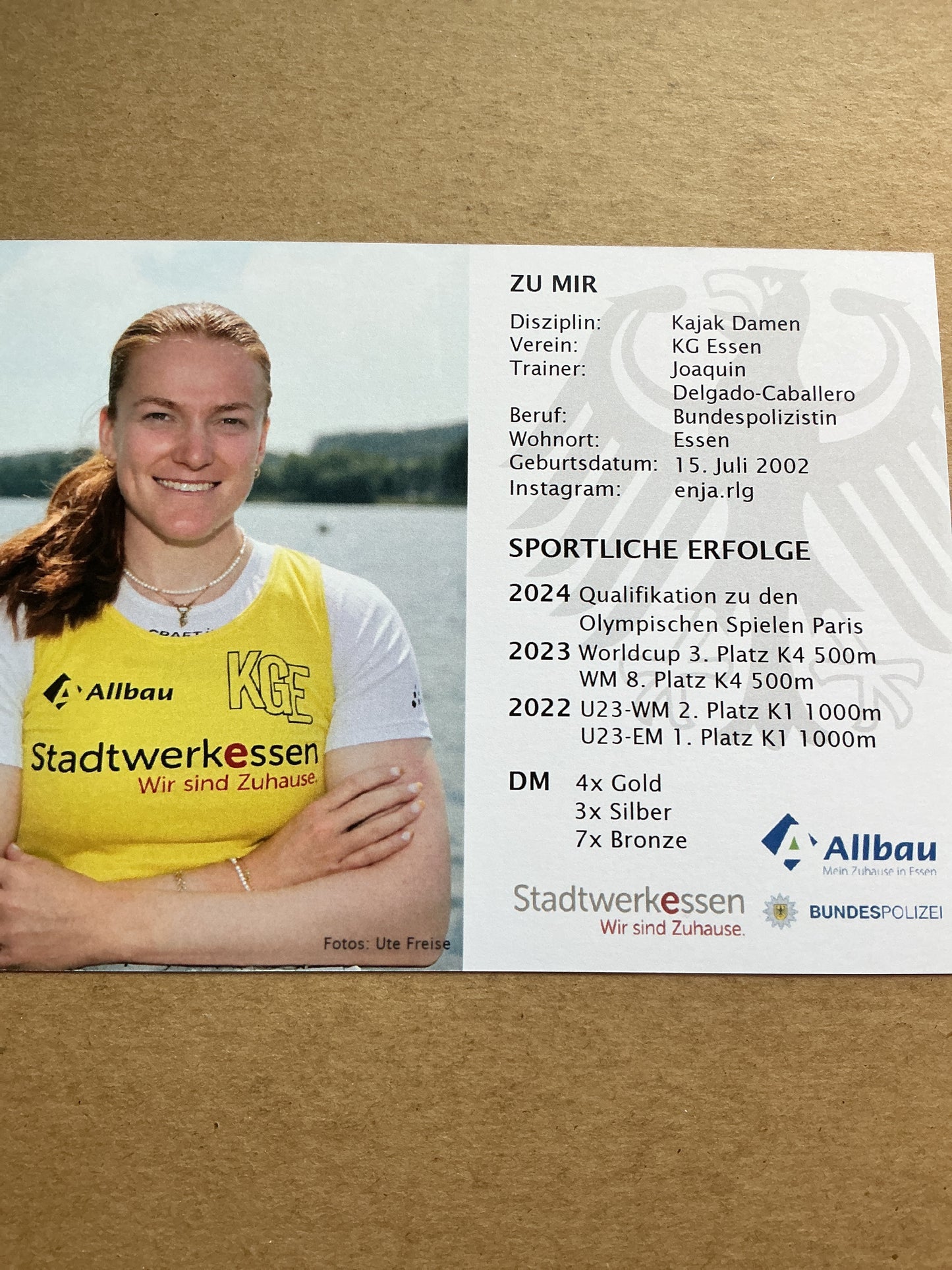 Enja Rößeling, Germany 🇩🇪 Canoeing Summer Olympics 2024 hand signed