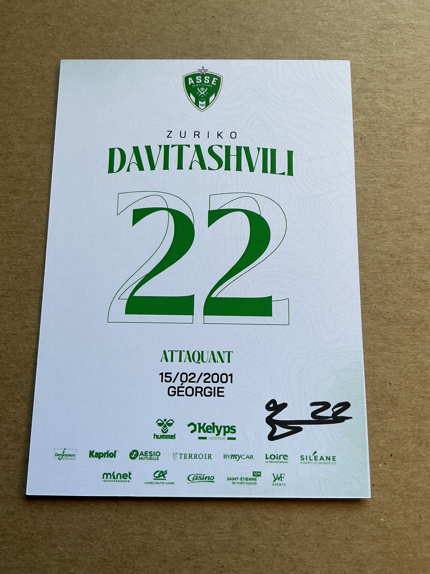 Zuriko Davitashvili, Georgia 🇬🇪 AS Saint-Etienne 2024/25 hand signed