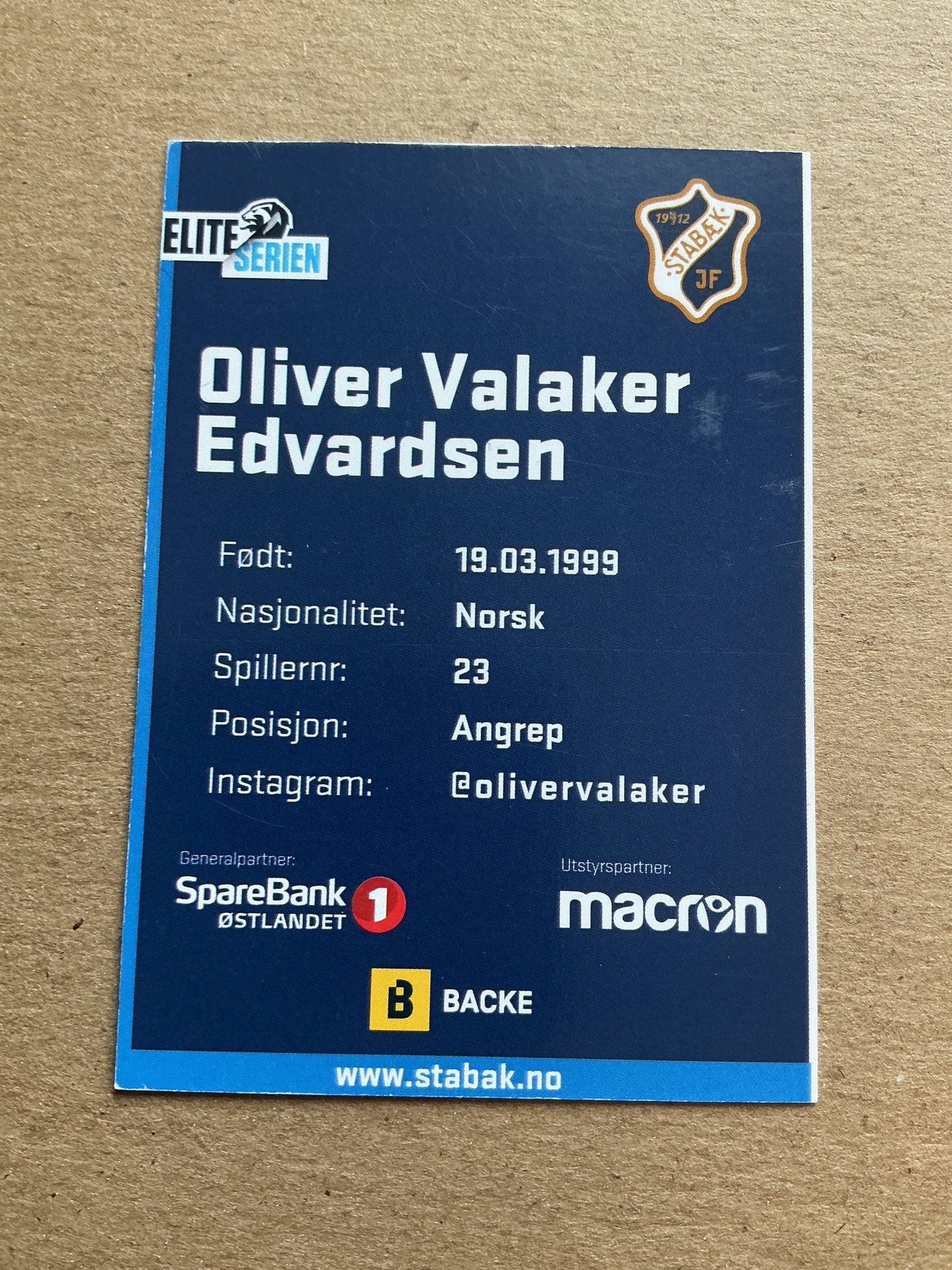 Oliver Valaker Edvardsen, Norway 🇳🇴 Stabæk IF 2019/20 hand signed