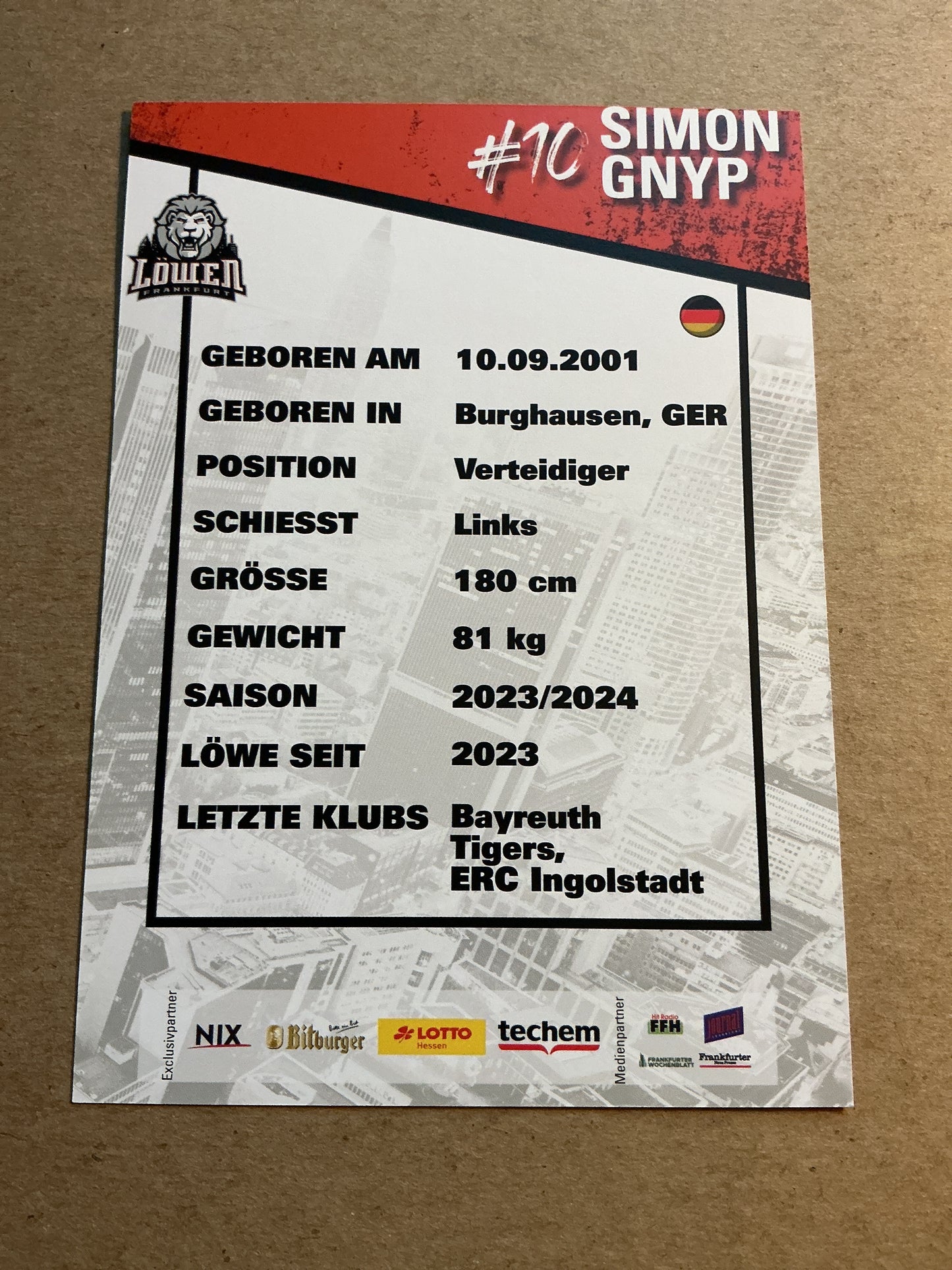 Simon Gnyp, Germany 🇩🇪 Löwen Frankfurt 2023/24 hand signed