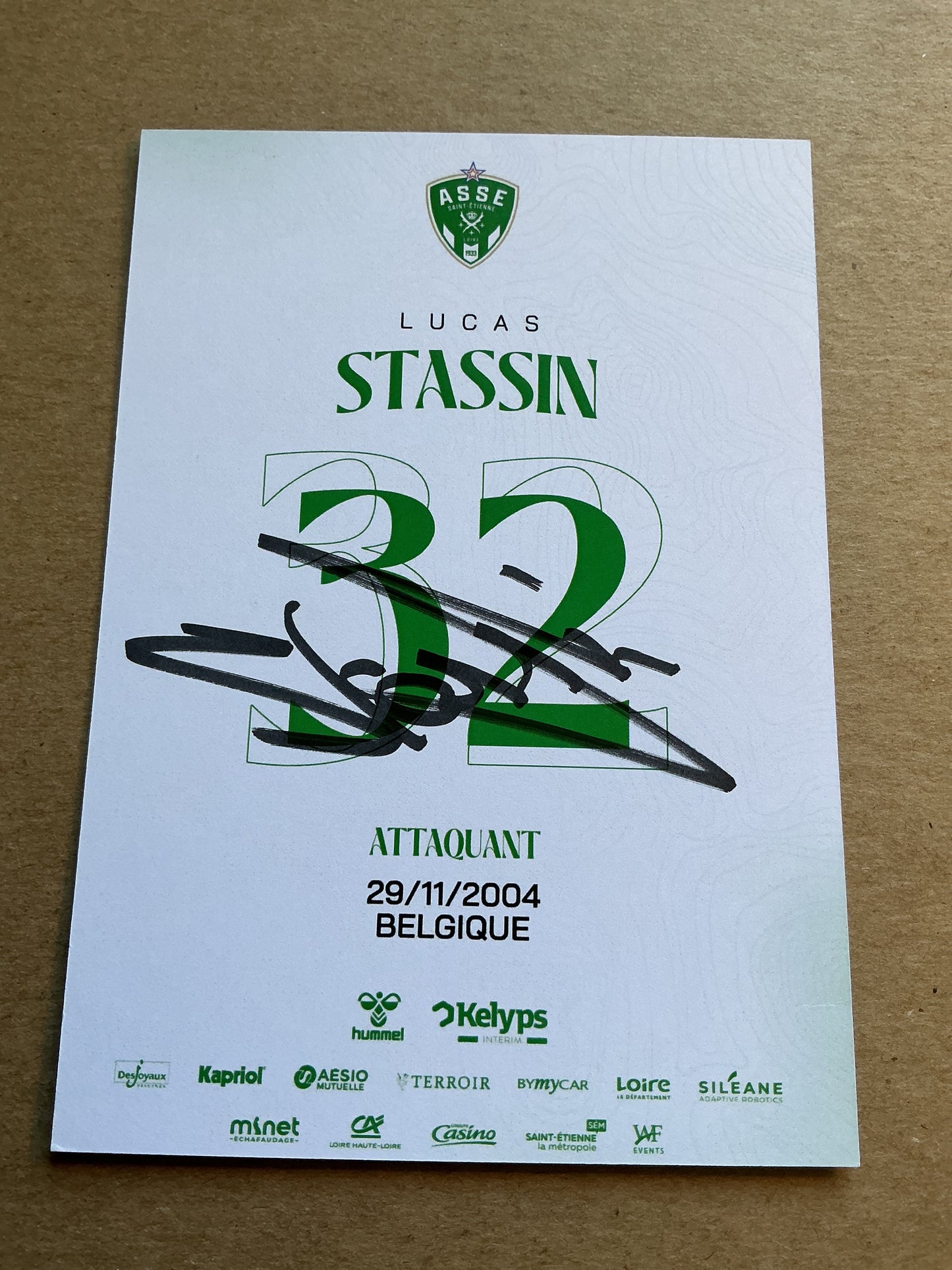 Lucas Stassin, Belgium 🇧🇪 AS Saint-Etienne 2024/25 hand signed