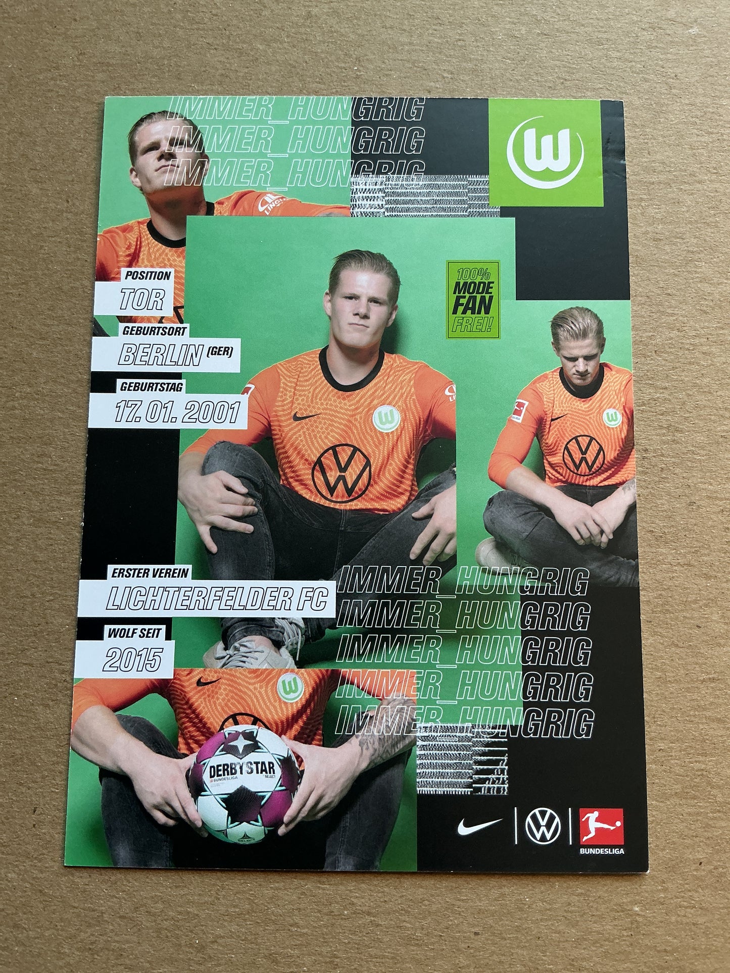 Lino Kasten, Germany π©πͺ VfL Wolfsburg 2020/21 hand signed