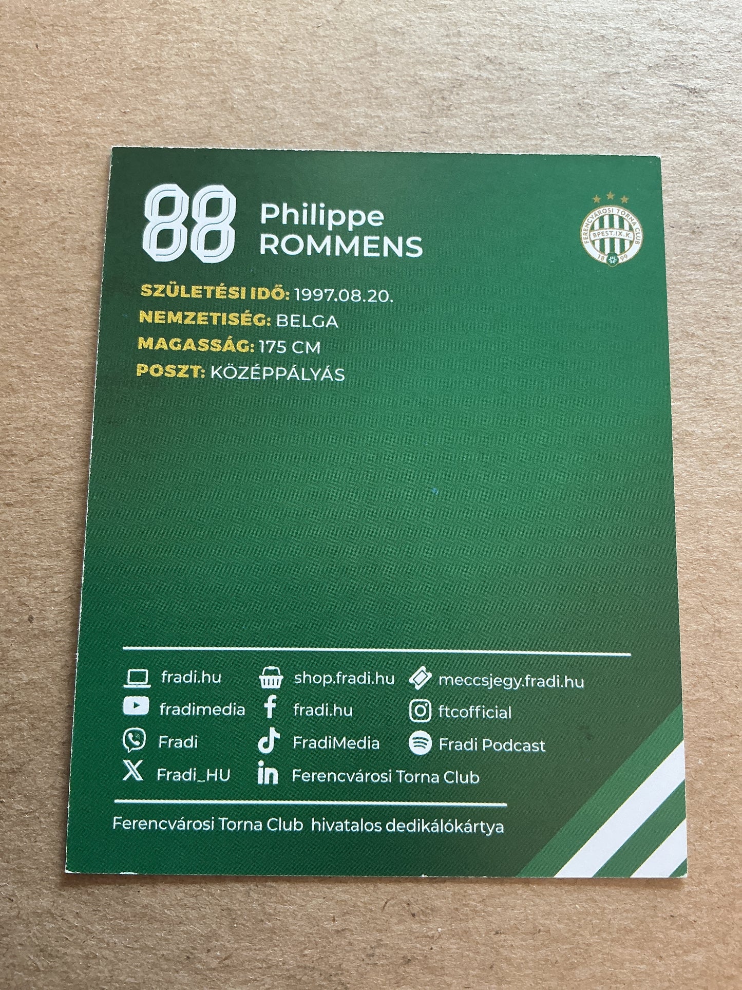 Philippe Rommens, Belgium 🇧🇪 Ferencvaros TC 2024/25 hand signed