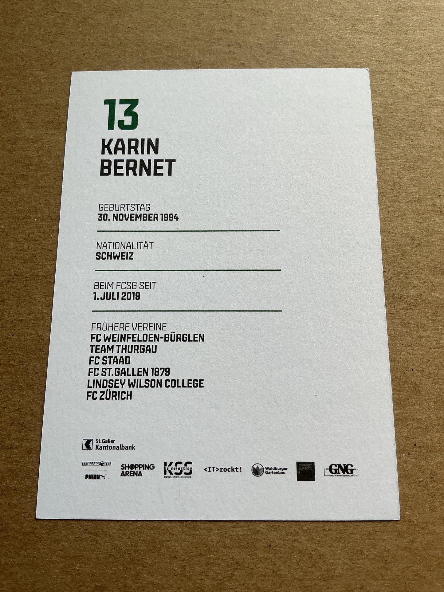 Karin Bernet, Switzerland 🇨🇭 FC St. Gallen 2024/25 hand signed