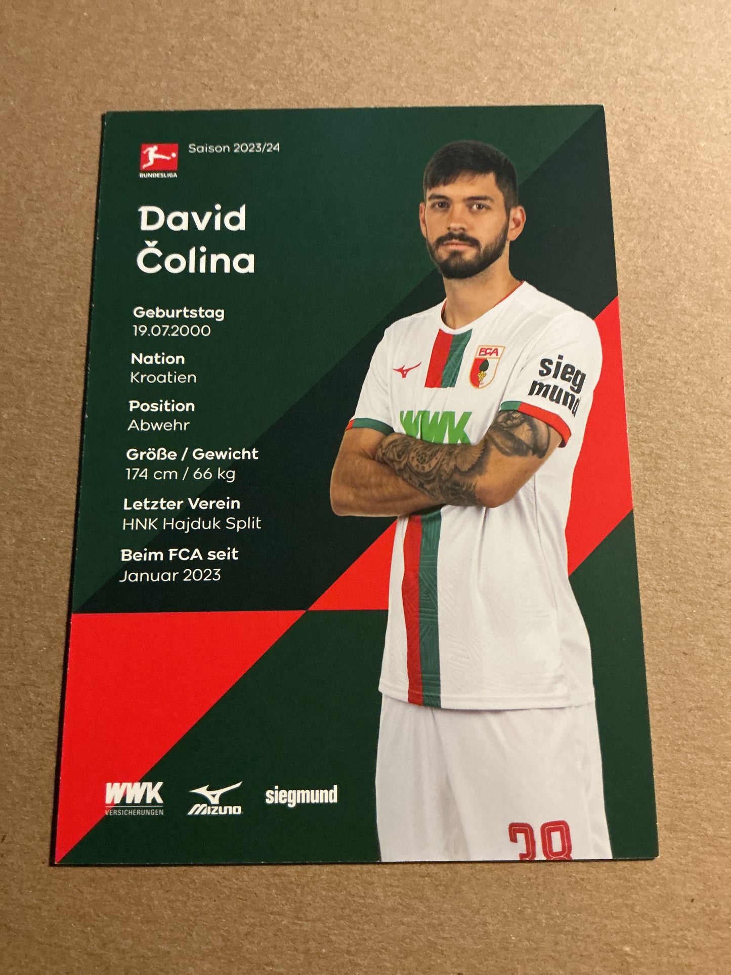 David Colina, Croatia 🇭🇷 FC Augsburg 2023/24 hand signed