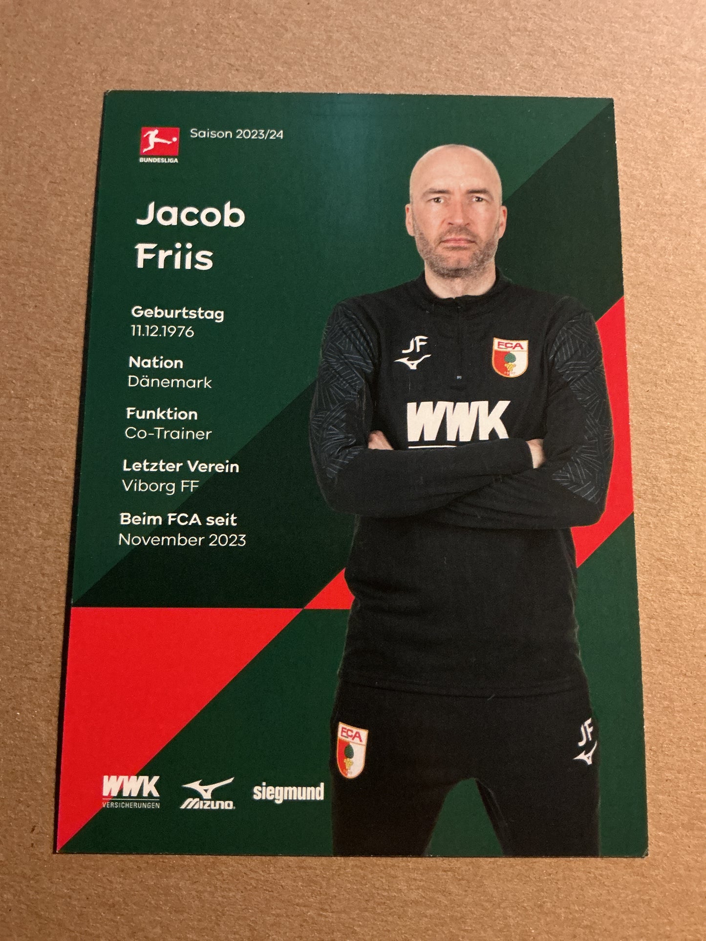 Jacob Friis, Denmark 🇩🇰 FC Augsburg 2023/24 hand signed