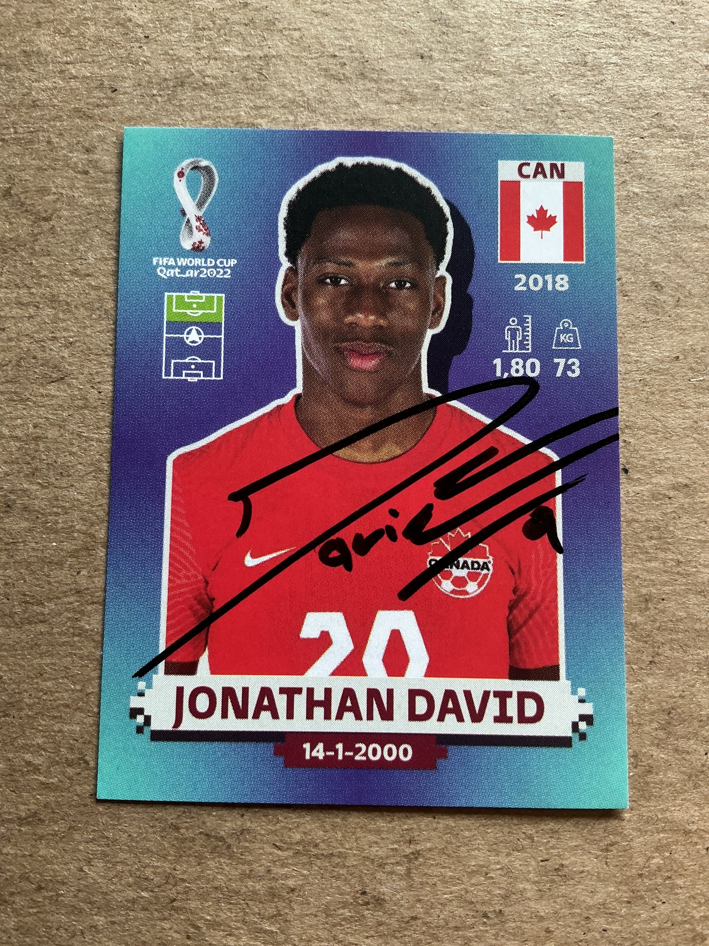 Jonathan David, Canada 🇨🇦 FIFA World Cup 2022 Panini hand signed