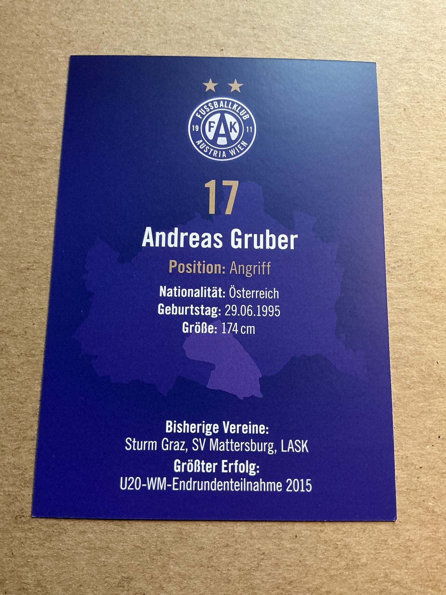 Andreas Gruber, Austria 🇦🇹 Austria Wien 2024/25 hand signed