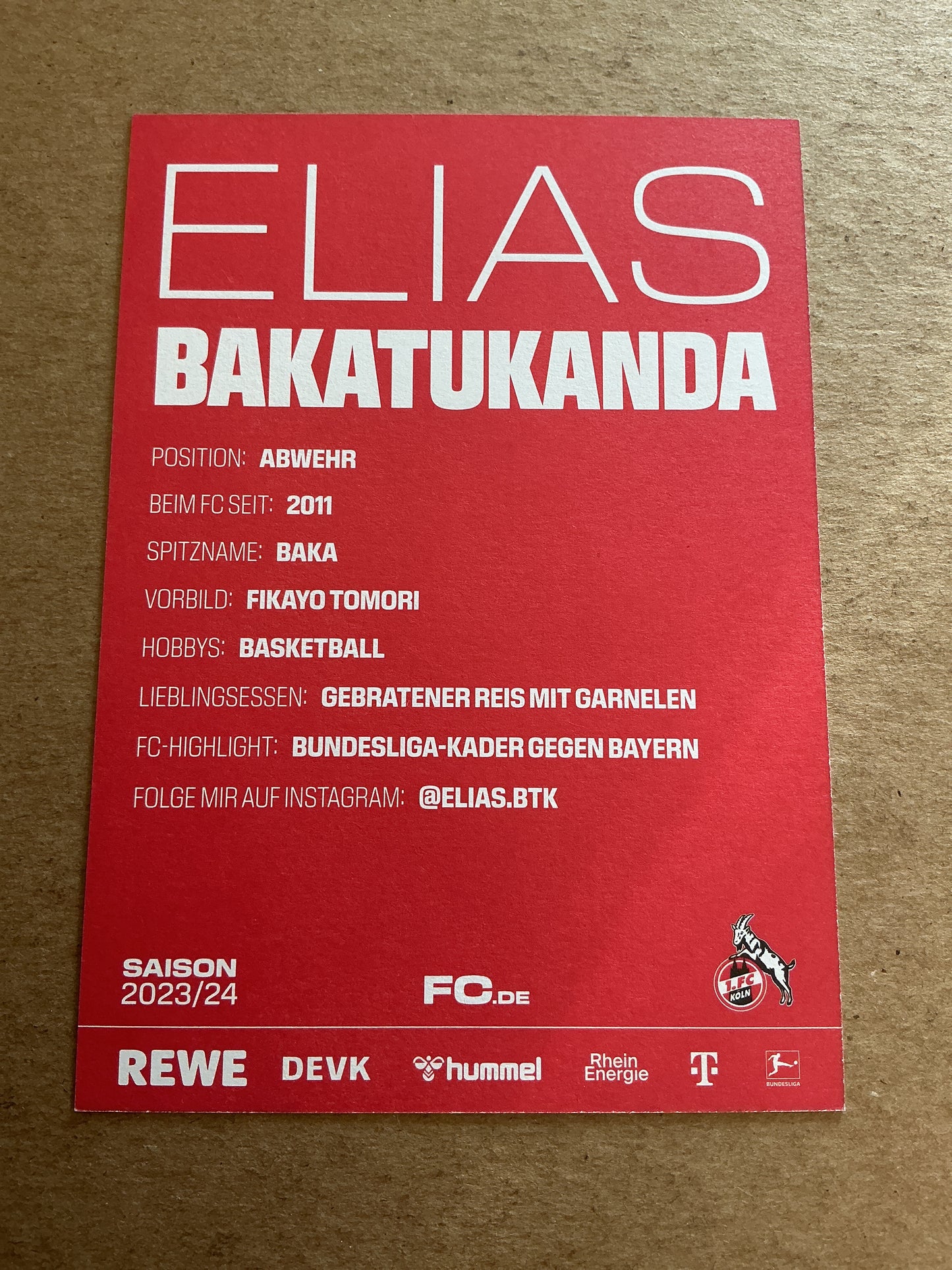 Elias Bakatukanda, Germany 🇩🇪 1.FC Köln 2023/24 hand signed
