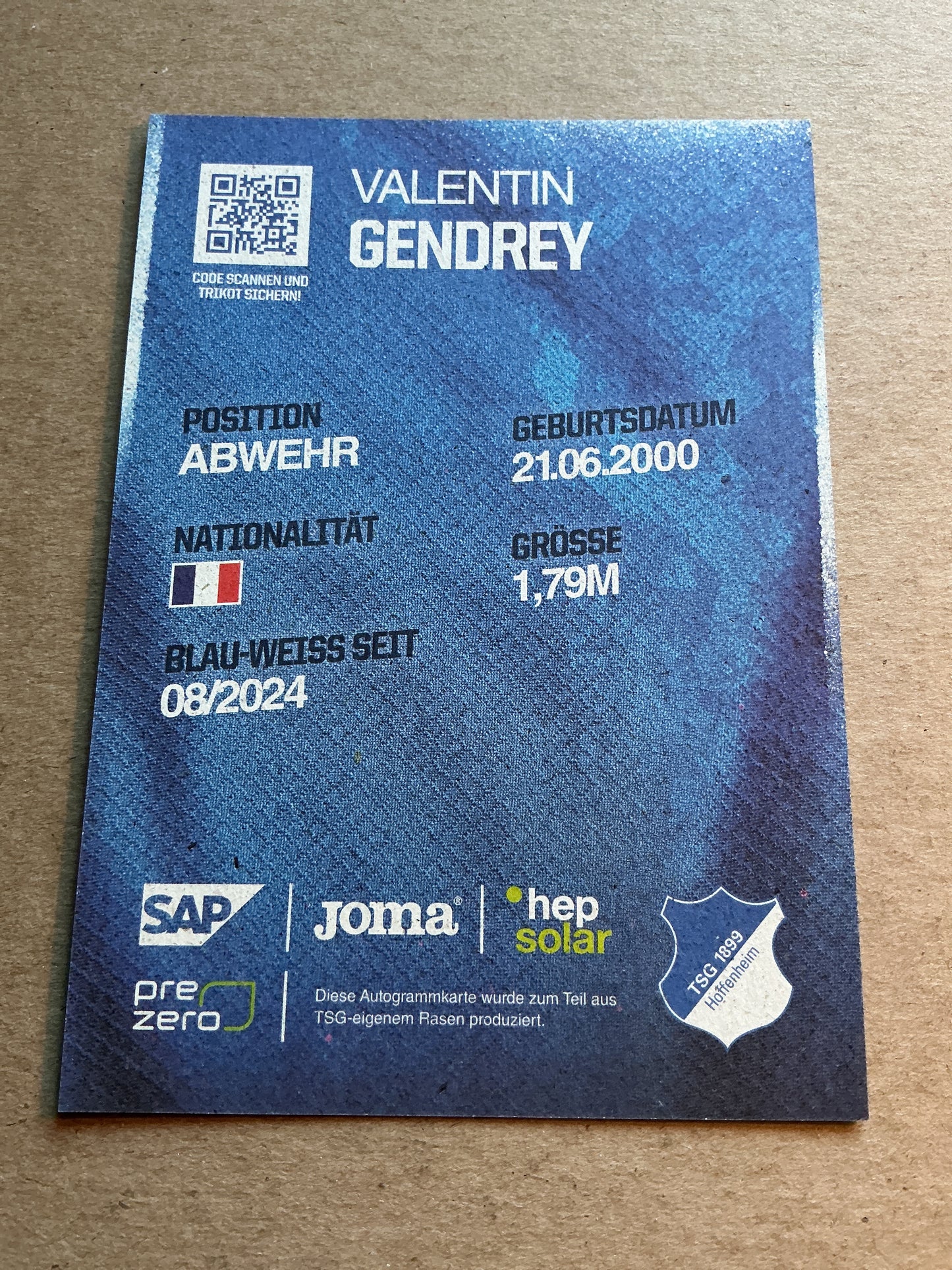 Valentin Gendrey, France 🇫🇷 TSG 1899 Hoffenheim 2024/25 hand signed