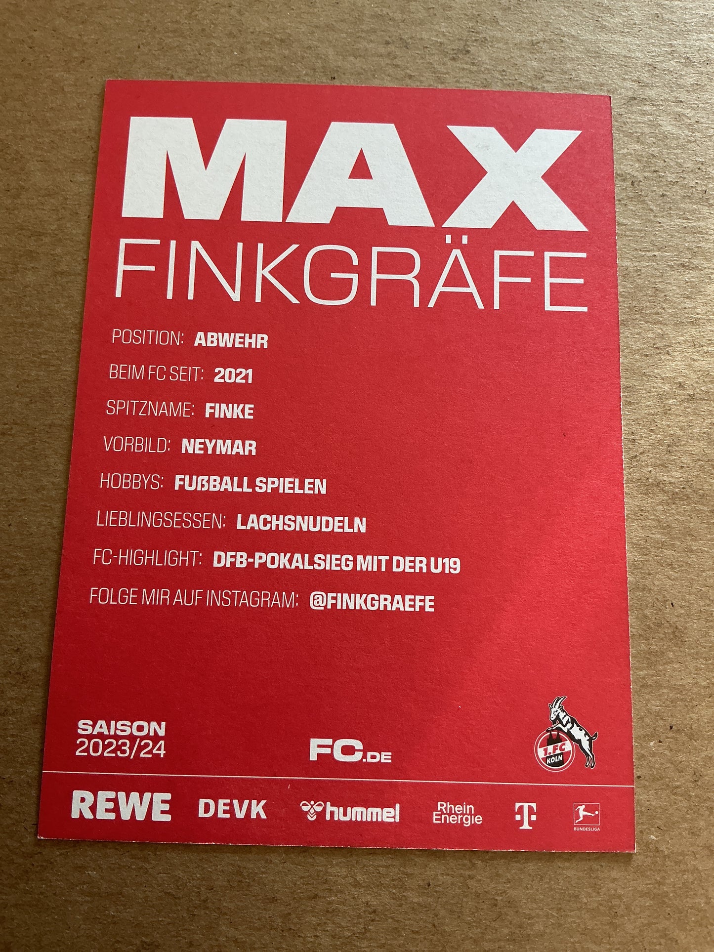 Max Finkgräfe, Germany 🇩🇪 1.FC Köln 2023/24 hand signed