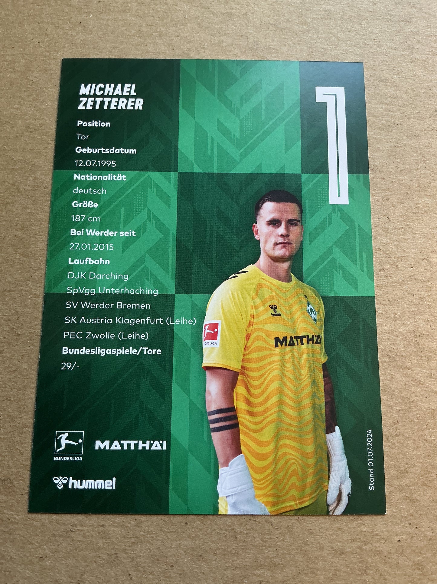 Michael Zetterer, Germany 🇩🇪 SV Werder Bremen 2024/25 hand signed