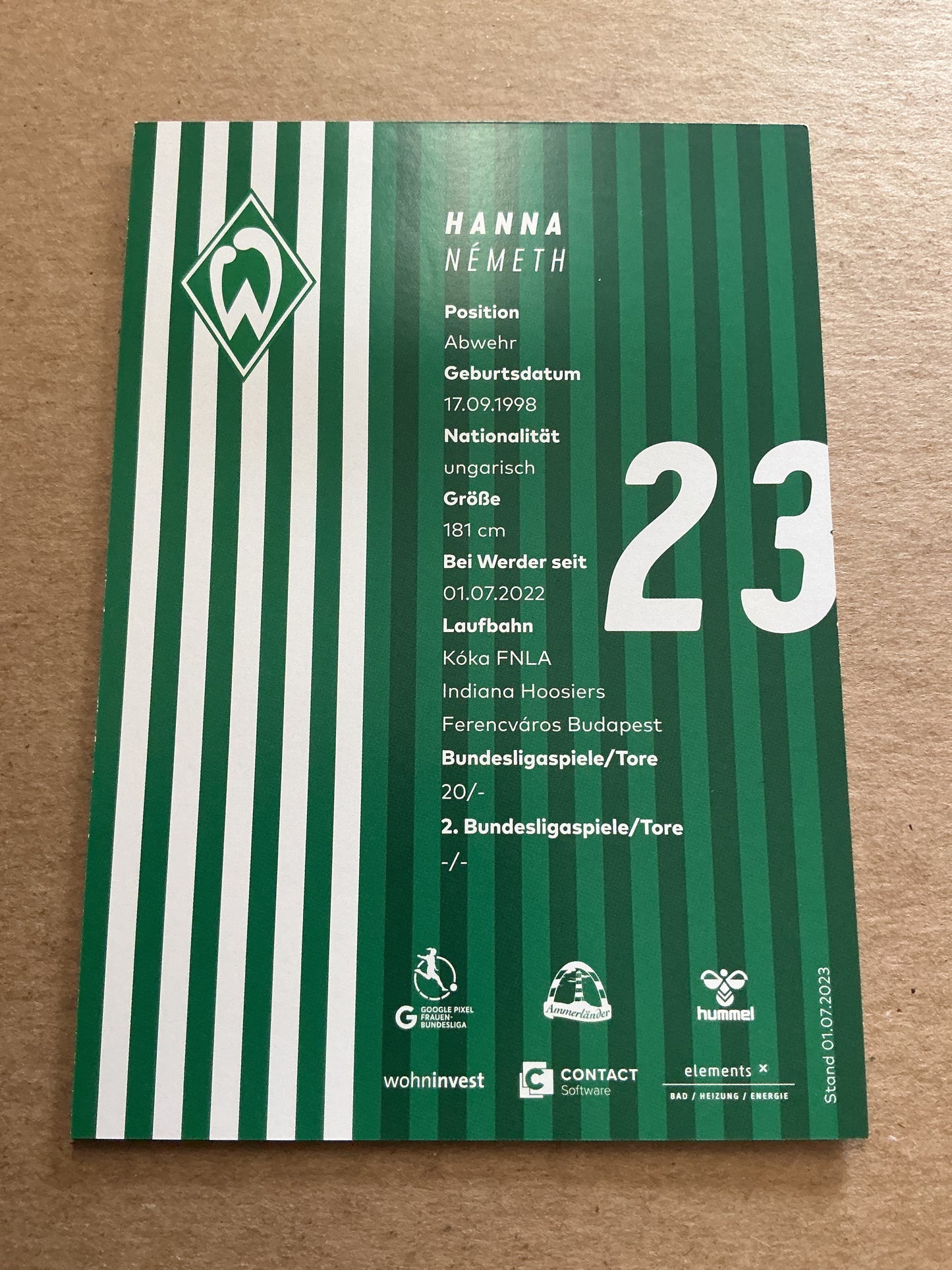 Hanna Nemeth, Hungary 🇭🇺 SV Werder Bremen 2023/24 hand signed