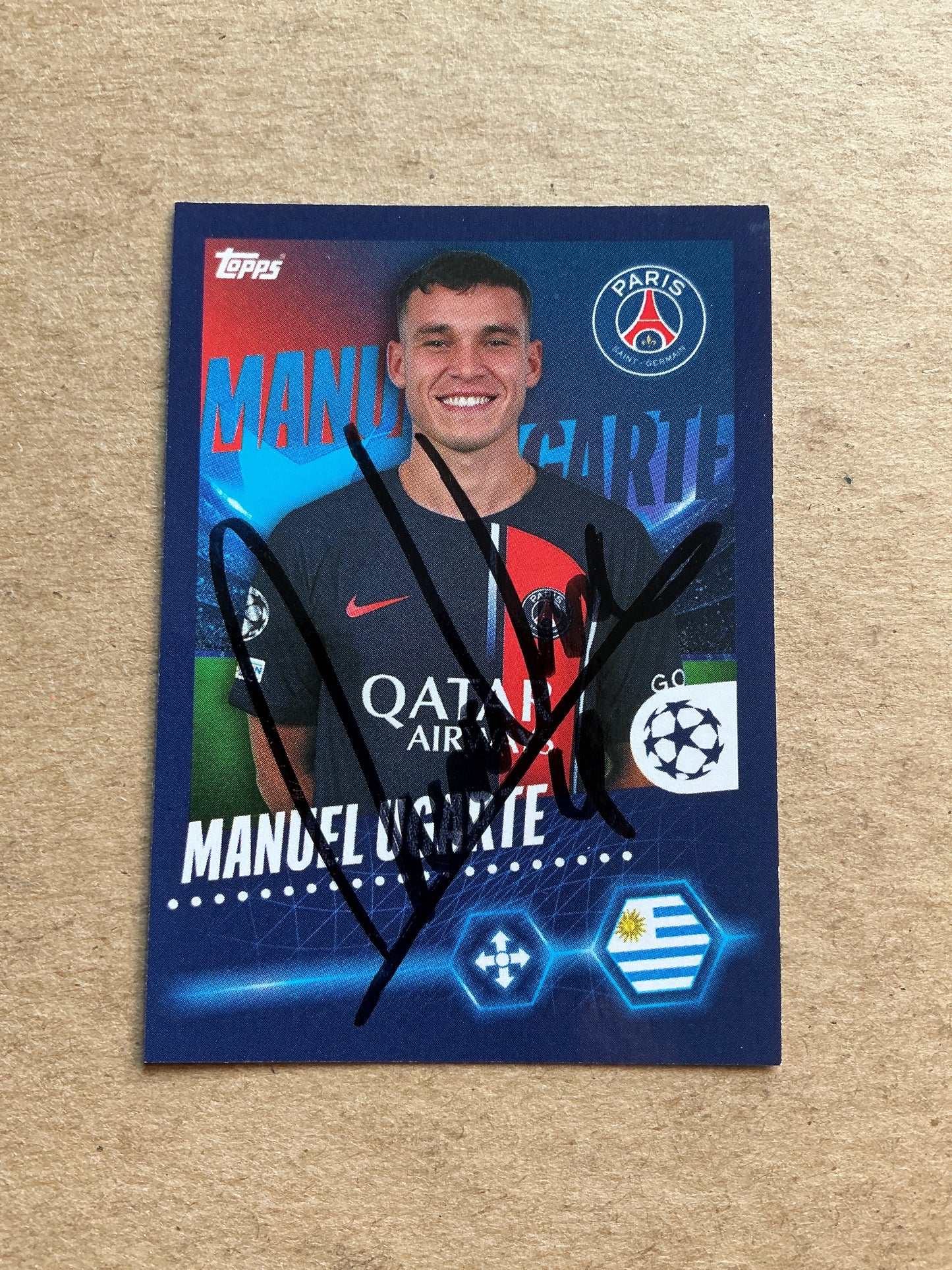 Manuel Ugarte, Uruguay 🇺🇾 Paris Saint-Germain 2023/24 Topps hand signed