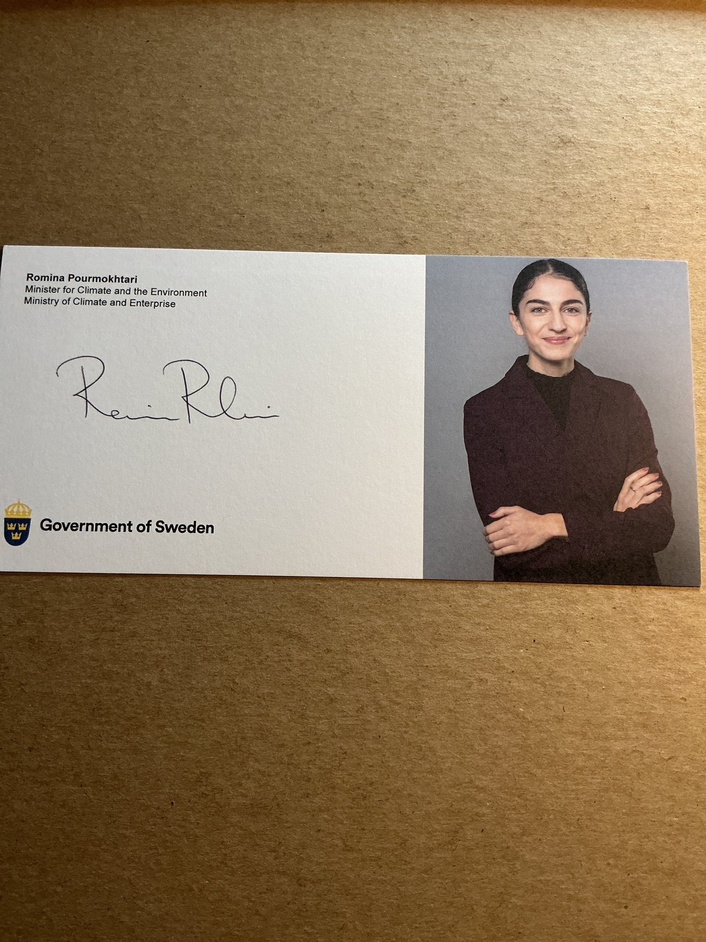 Romina Pourmokhtari, Sweden 🇸🇪 Minister for Climate 2025 hand signed