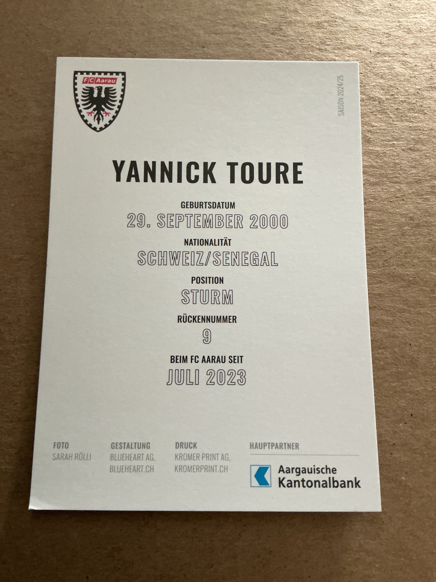 Yannick Toure, Switzerland 🇨🇭 FC Aarau 2024/25 hand signed