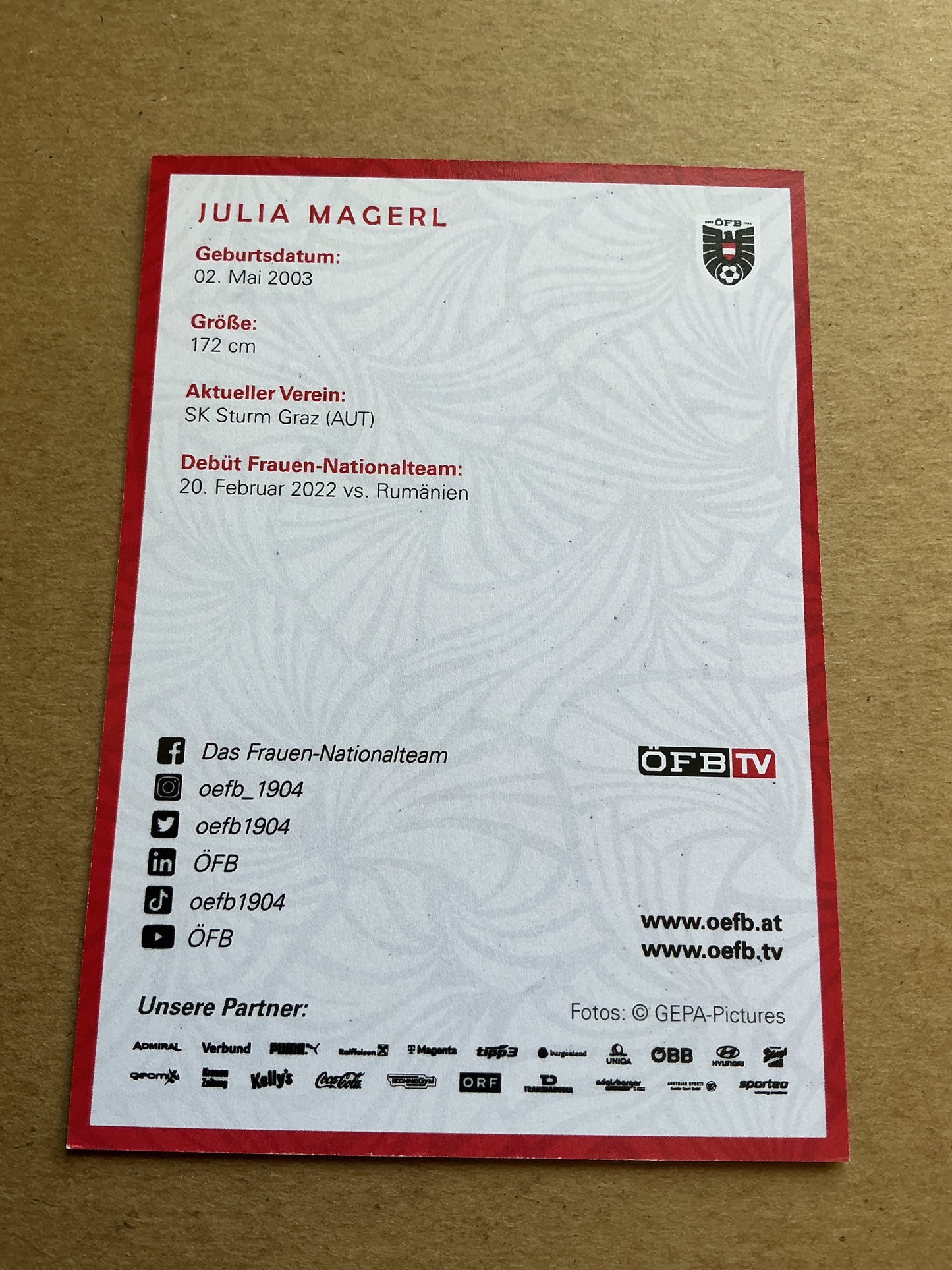 Julia Magerl, Austria 🇦🇹 2024 Sturm Graz hand signed