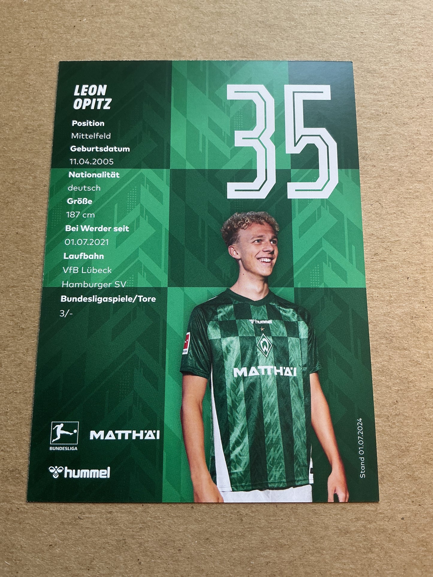 Leon Opitz, Germany 🇩🇪 SV Werder Bremen 2024/25 hand signed