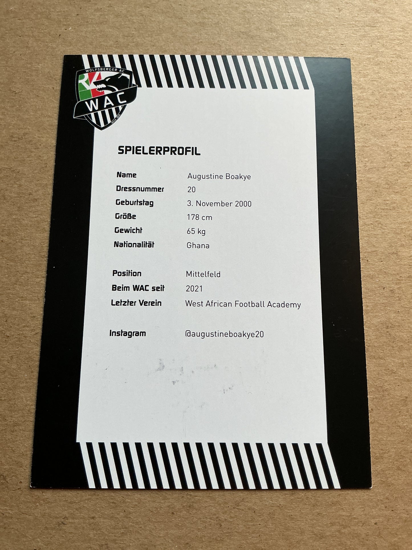 Augustine Boakye, Ghana π¬π Wolfsberger AC 2023/24 hand signed