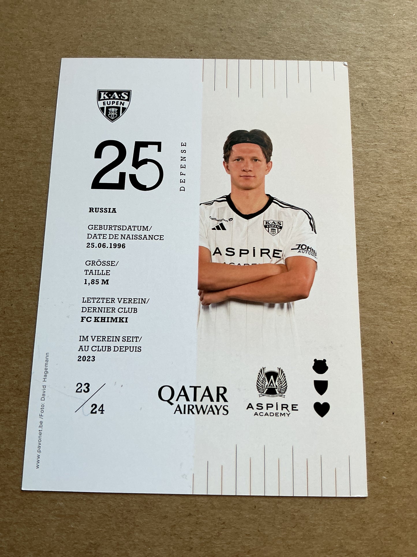 Aleksandr Filin, Russia 🇷🇺 KAS Eupen 2023/24 hand signed