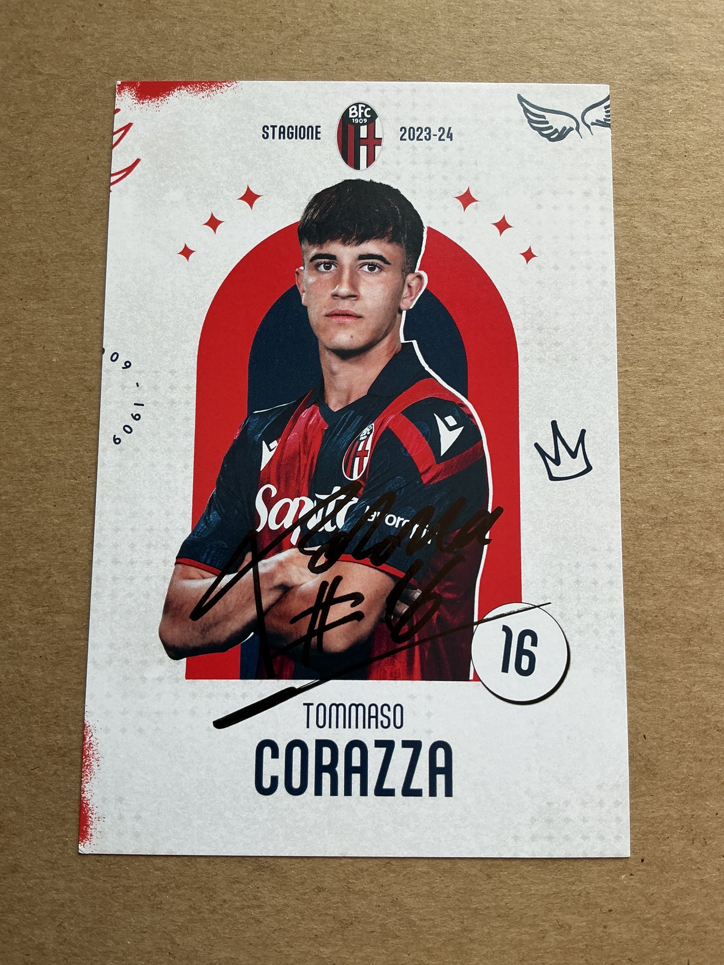 Tommaso Carazza, Italy 🇮🇹 Bologna FC 1909 2023/24 hand signed
