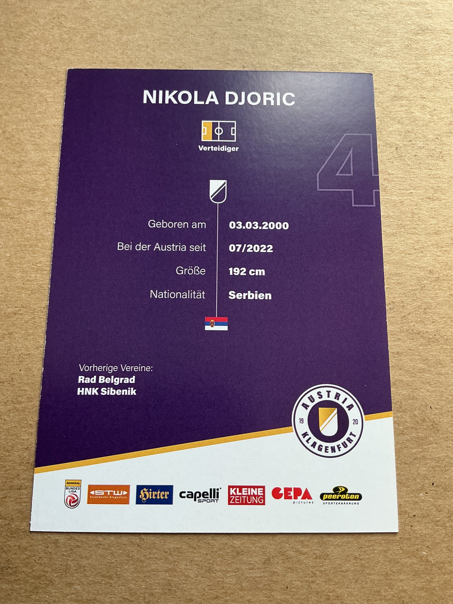Nikola Djoric, Serbia ๐ท๐ธ Austria Klagenfurt 2023/24 hand signed