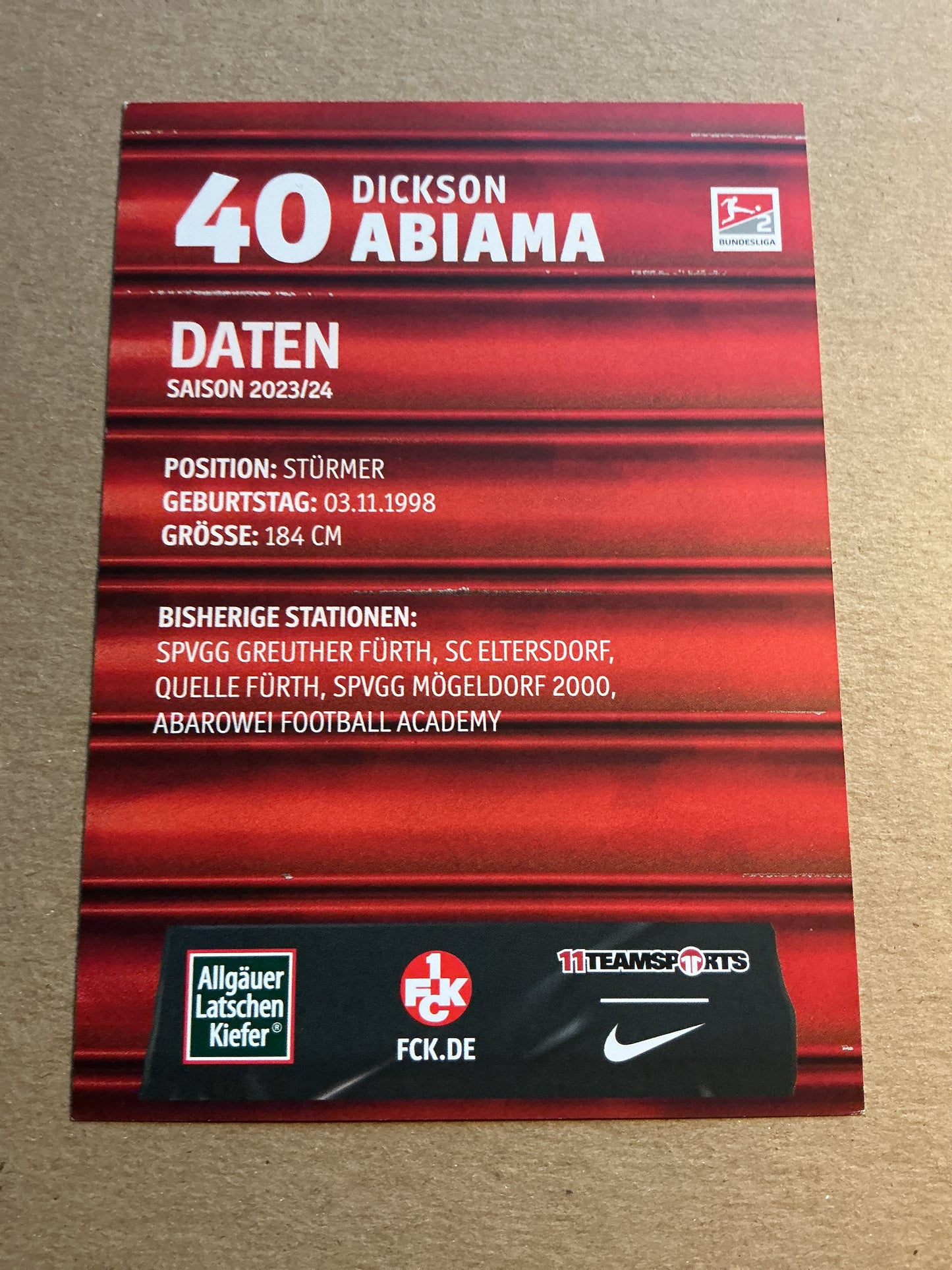 Dickson Abiama, Nigeria π³π¬ 1.FC Kaiserslautern 2023/24 hand signed