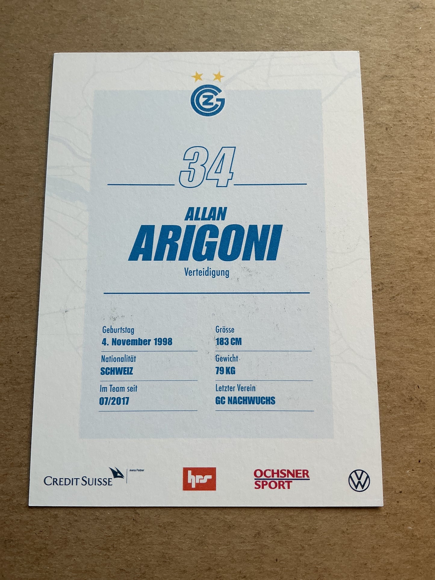 Allan Arigoni, Switzerland 🇨🇭 Grasshopper Club Zürich 2020/21 hand signed