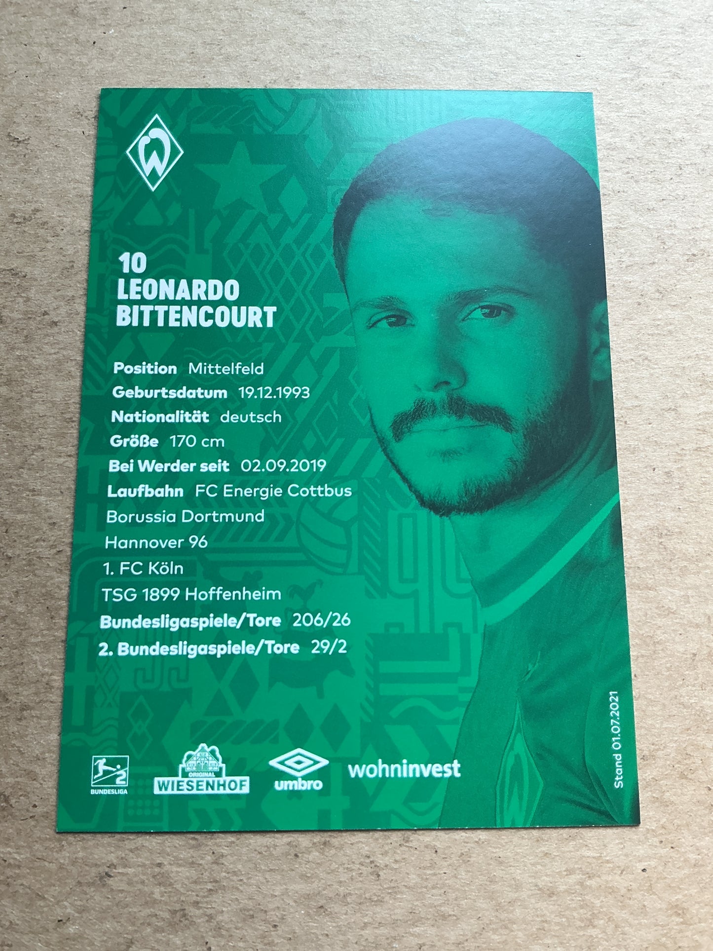 Leonardo Bittencourt, Germany π©πͺ SV Werder Bremen 2021/22 hand signed