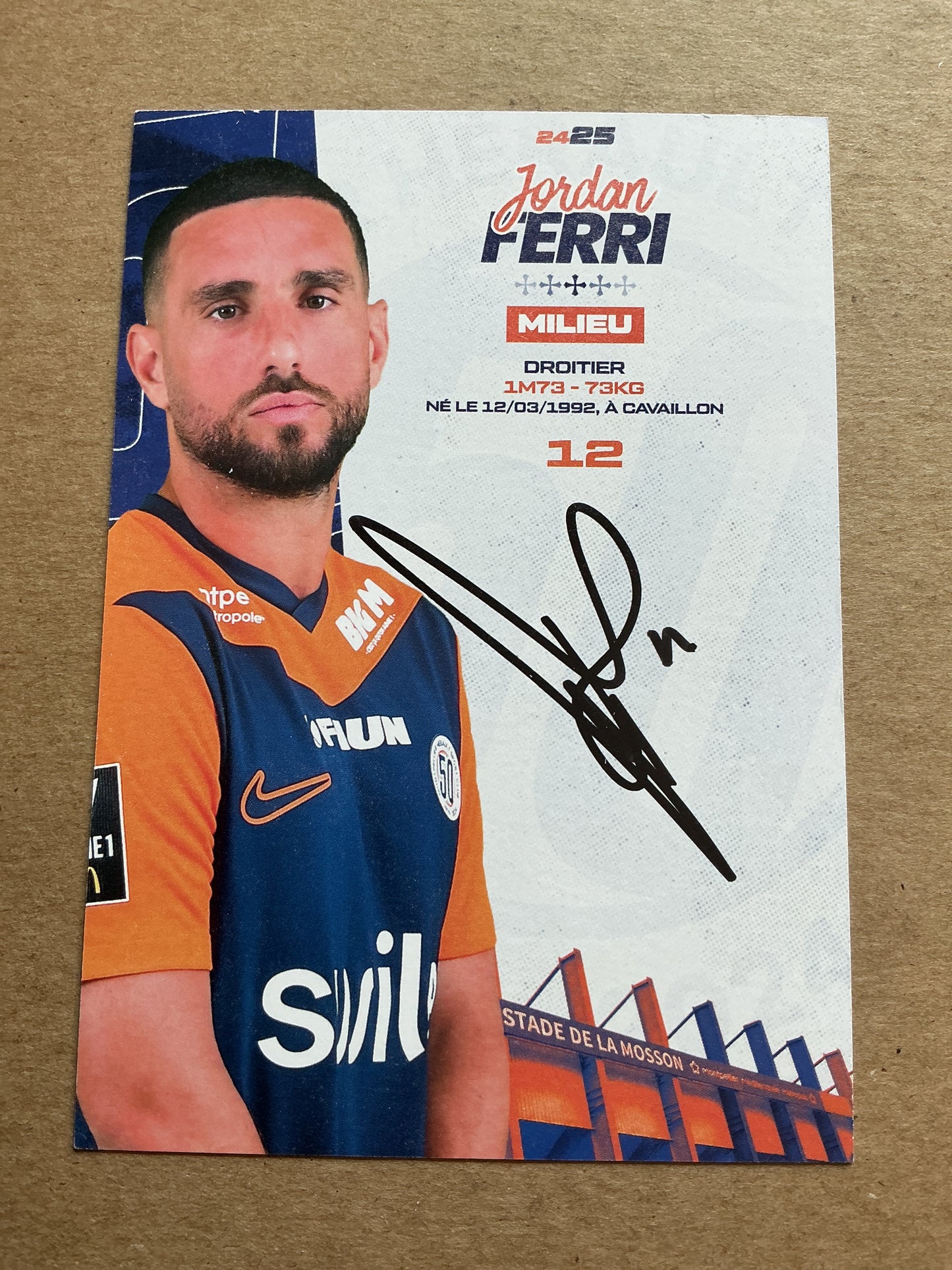 Jordan Ferri, France 🇫🇷 Montpellier HSC 2024/25 hand signed