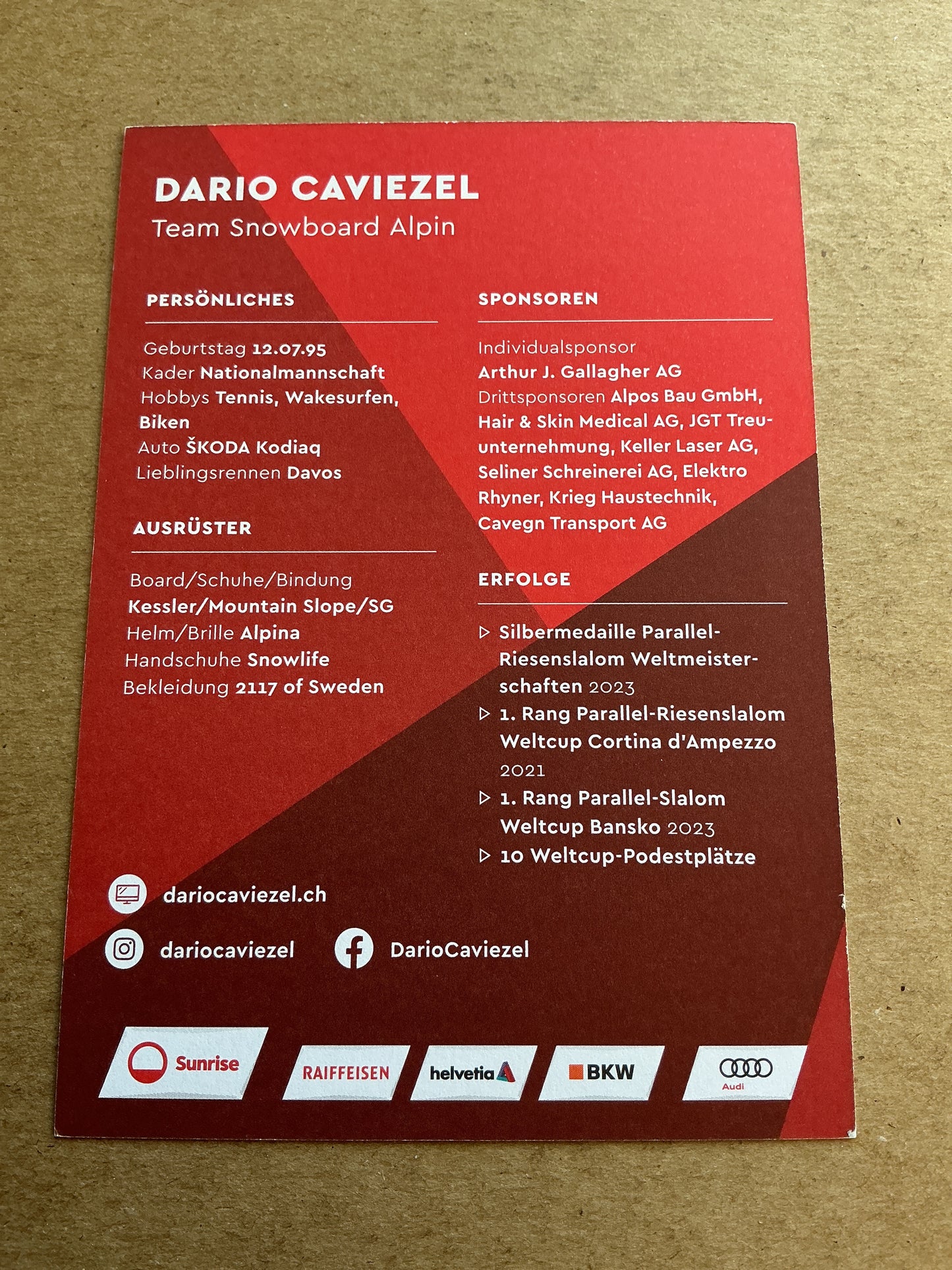 Dario Caviezel, Switzerland 🇨🇭Snowboard Winter 2023/24 hand signed
