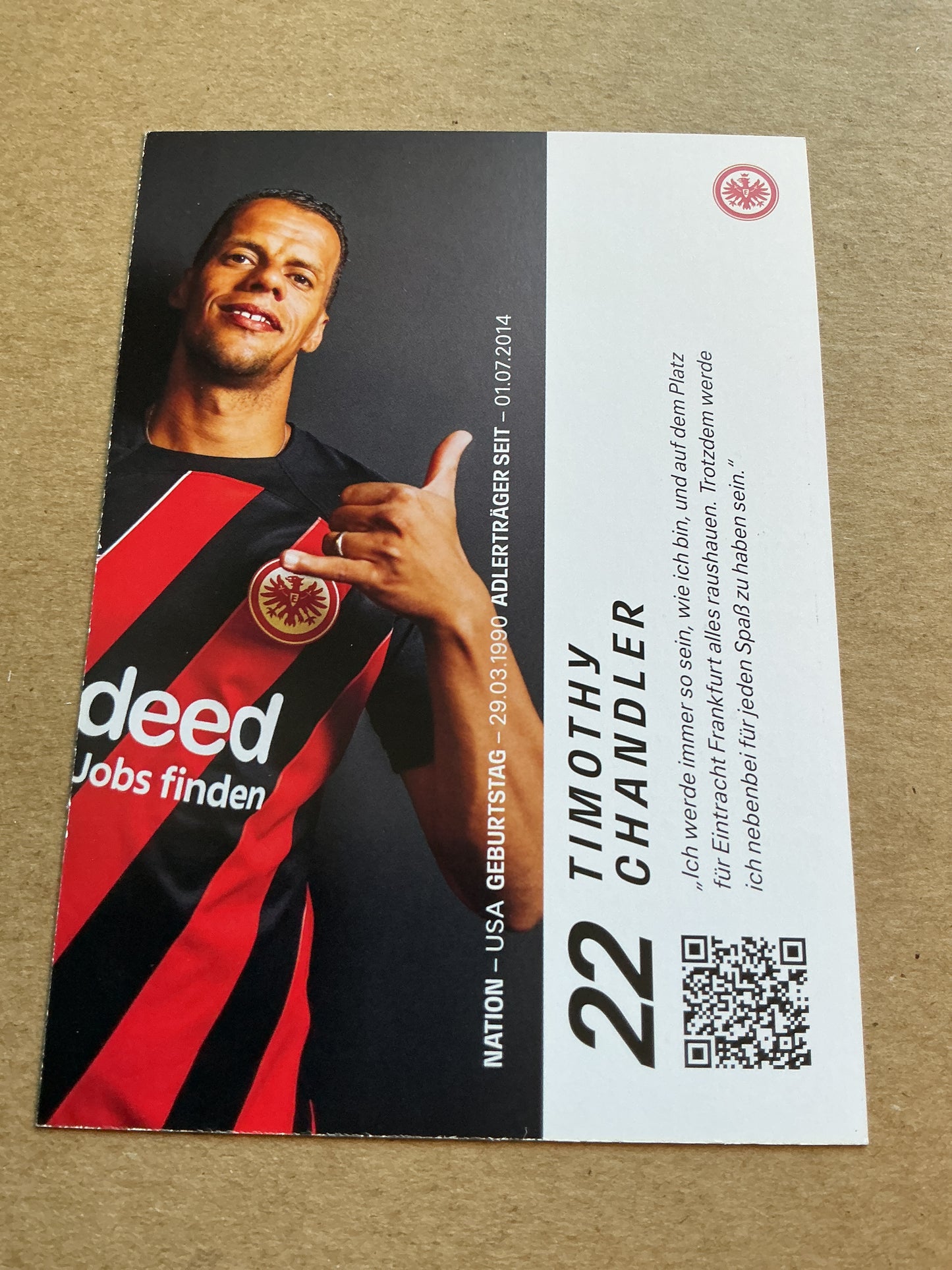 Timothy Chandler, USA 🇺🇸 Eintracht Frankfurt 2023/24 hand signed