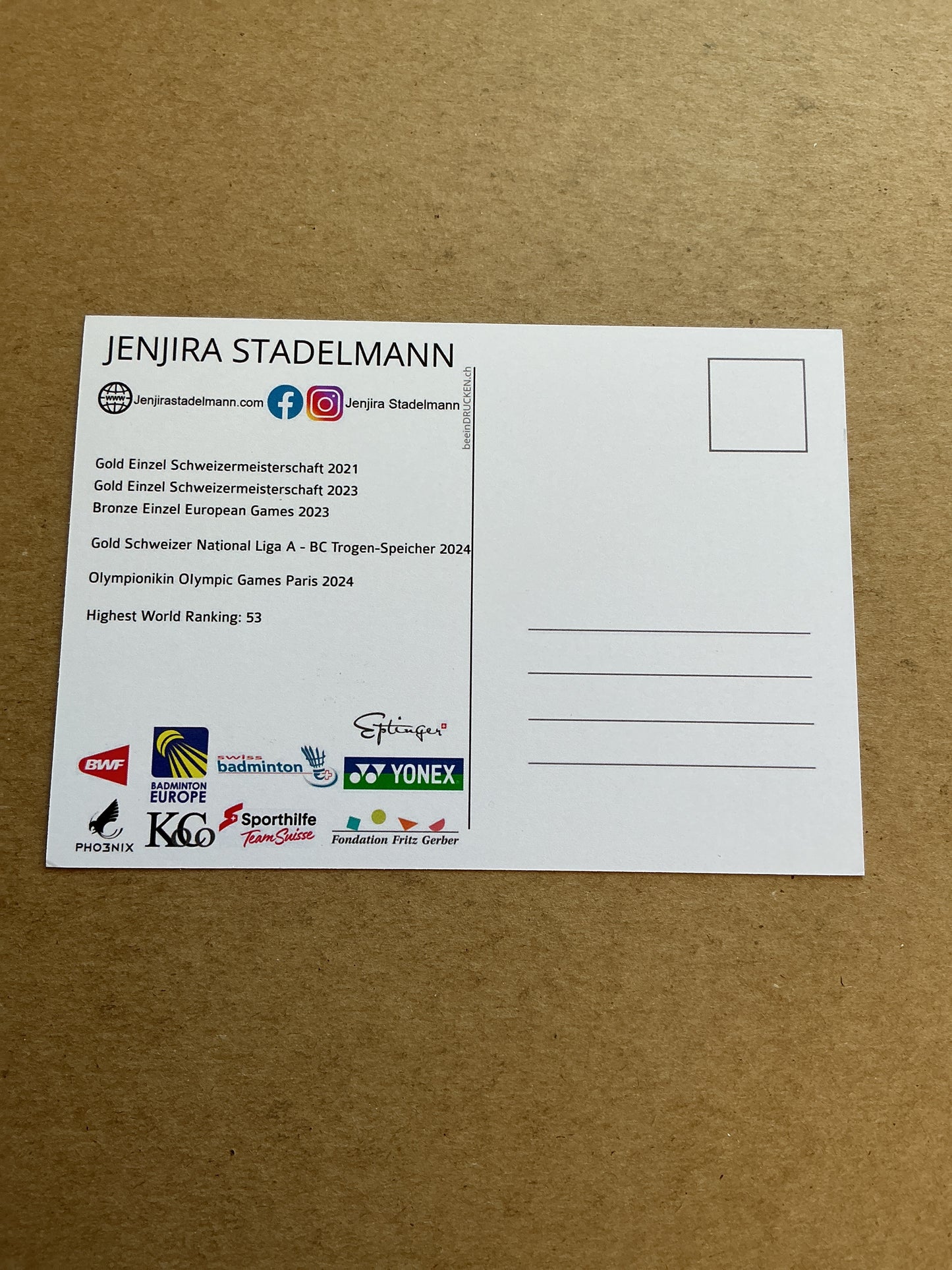 Jenjira Stadelmann, Switzerland 🇨🇭Badminton Summer Olympics 2024 hand signed