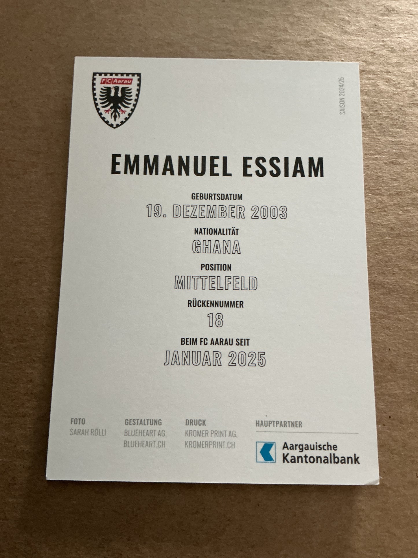Emmanuel Essiam, Ghana 🇬🇭 FC Aarau 2024/25 hand signed