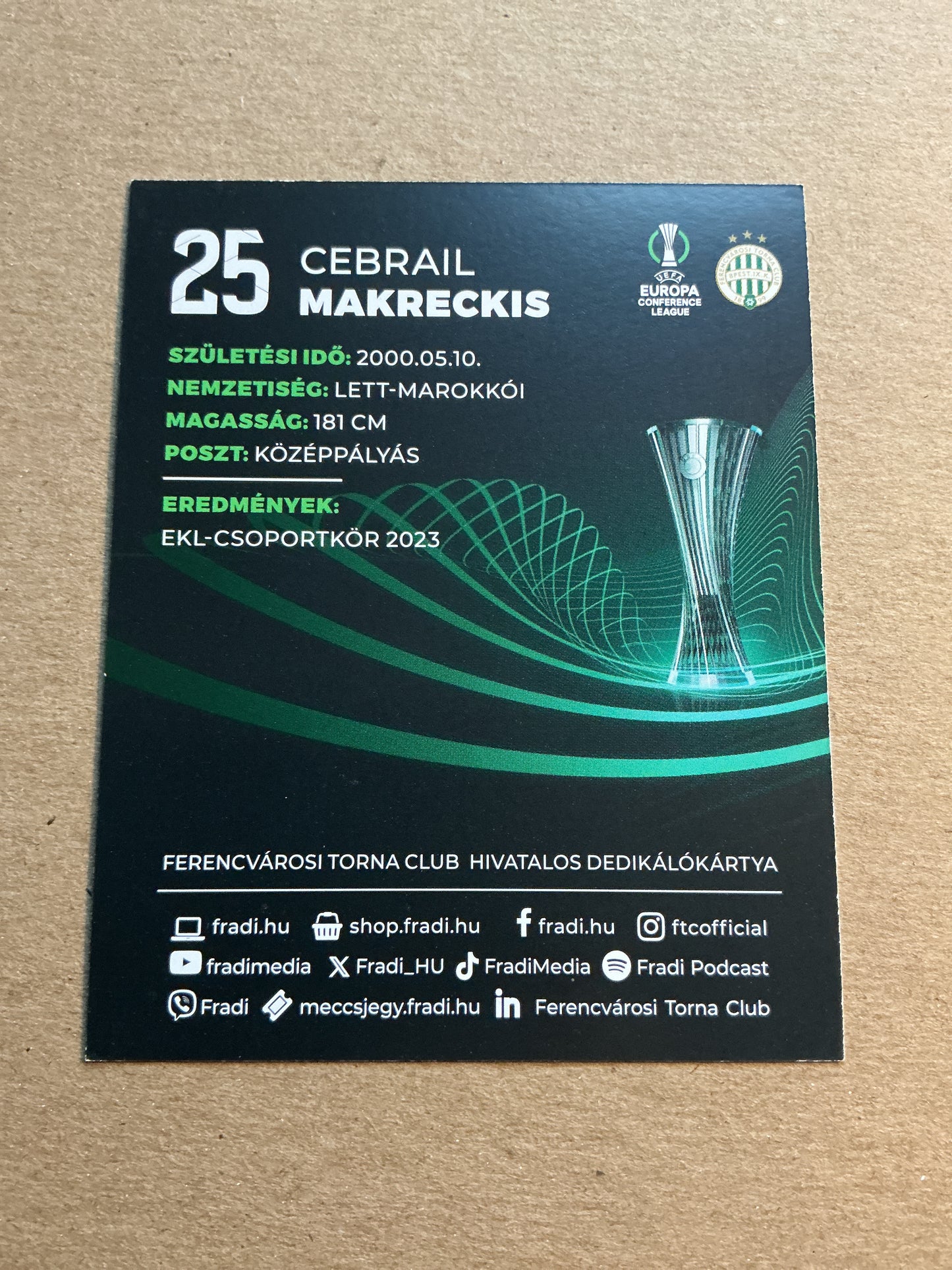 Cebrail Makreckis, Latvia 🇱🇻 Ferencváros TC 2023/24 hand signed