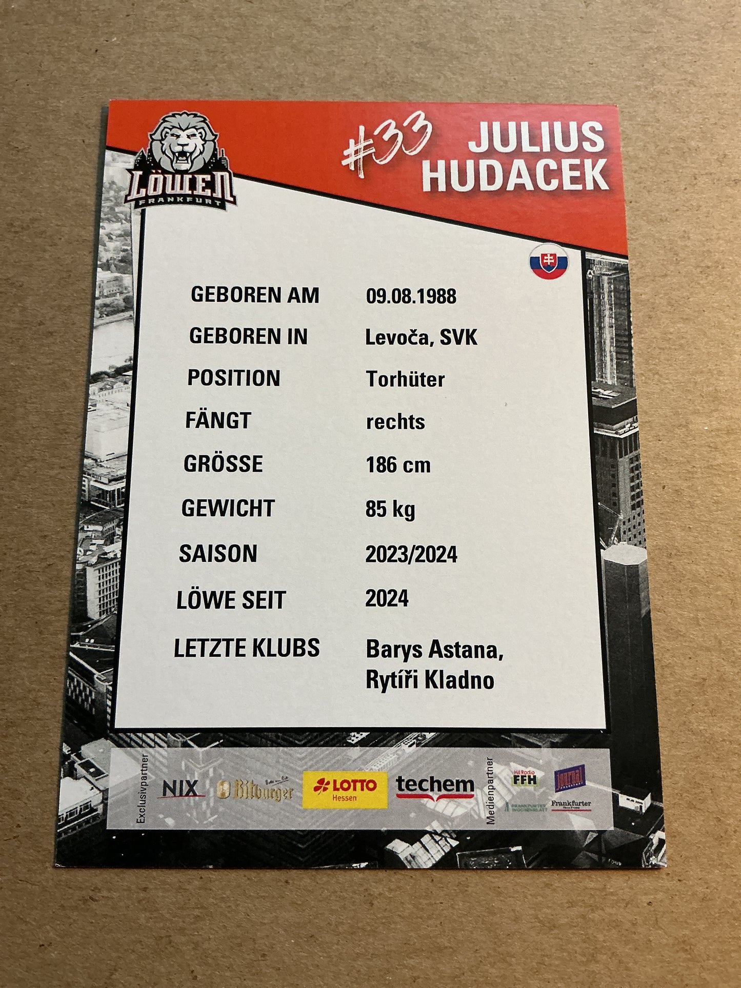 Julius Hudacek, Slovakia 🇸🇰 Löwen Frankfurt 2023/24 hand signed