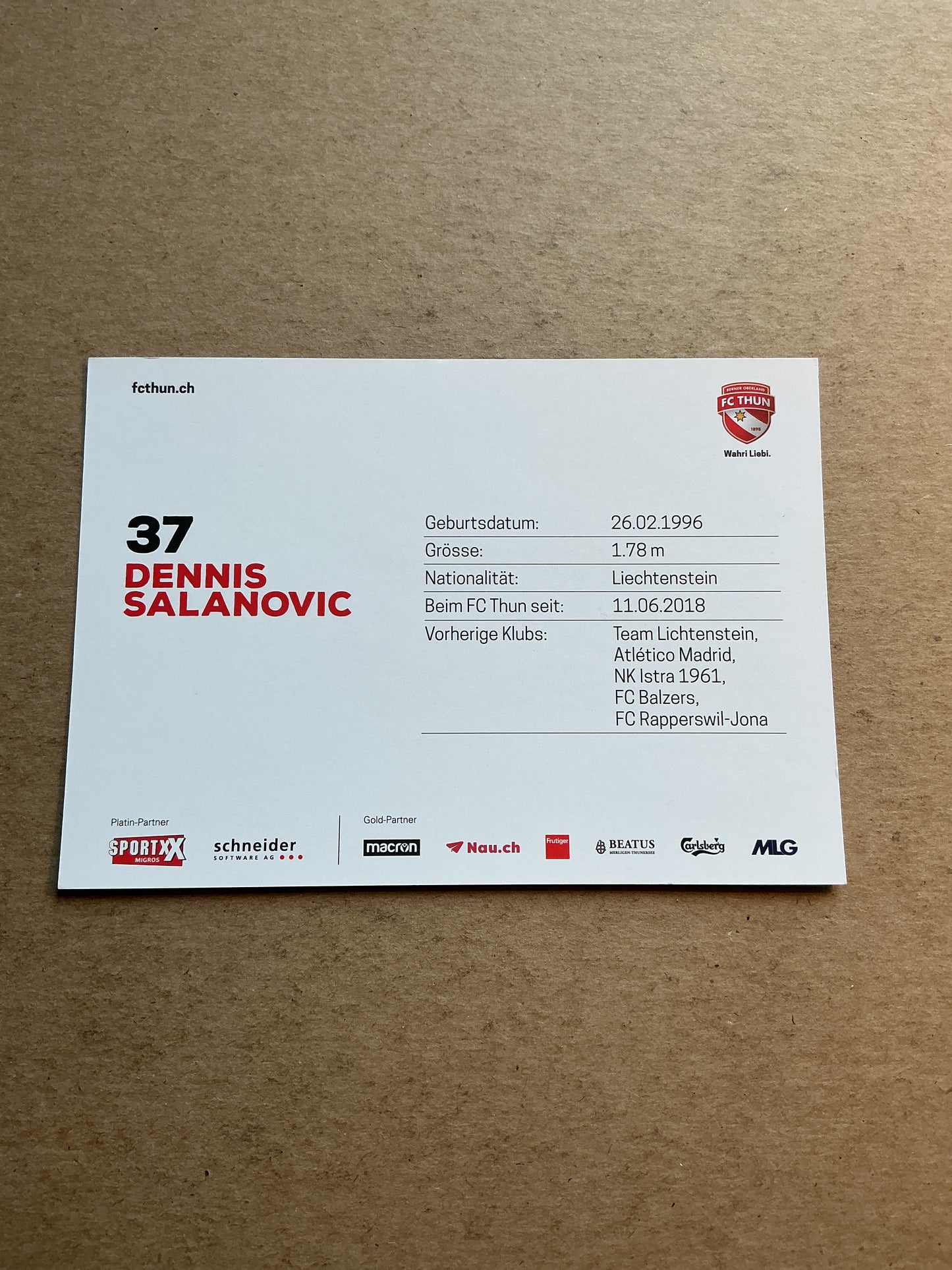 Dennis Salanovic, Liechtenstein 🇱🇮 FC Thun 2020/21 hand signed