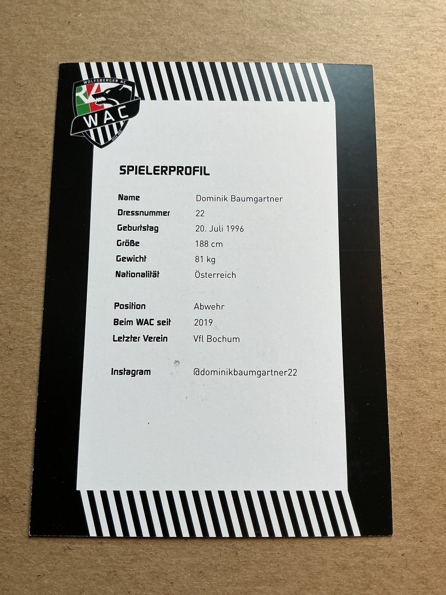 Dominik Baumgartner, Austria ๐ฆ๐น Wolfsberger AC 2023/24 hand signed