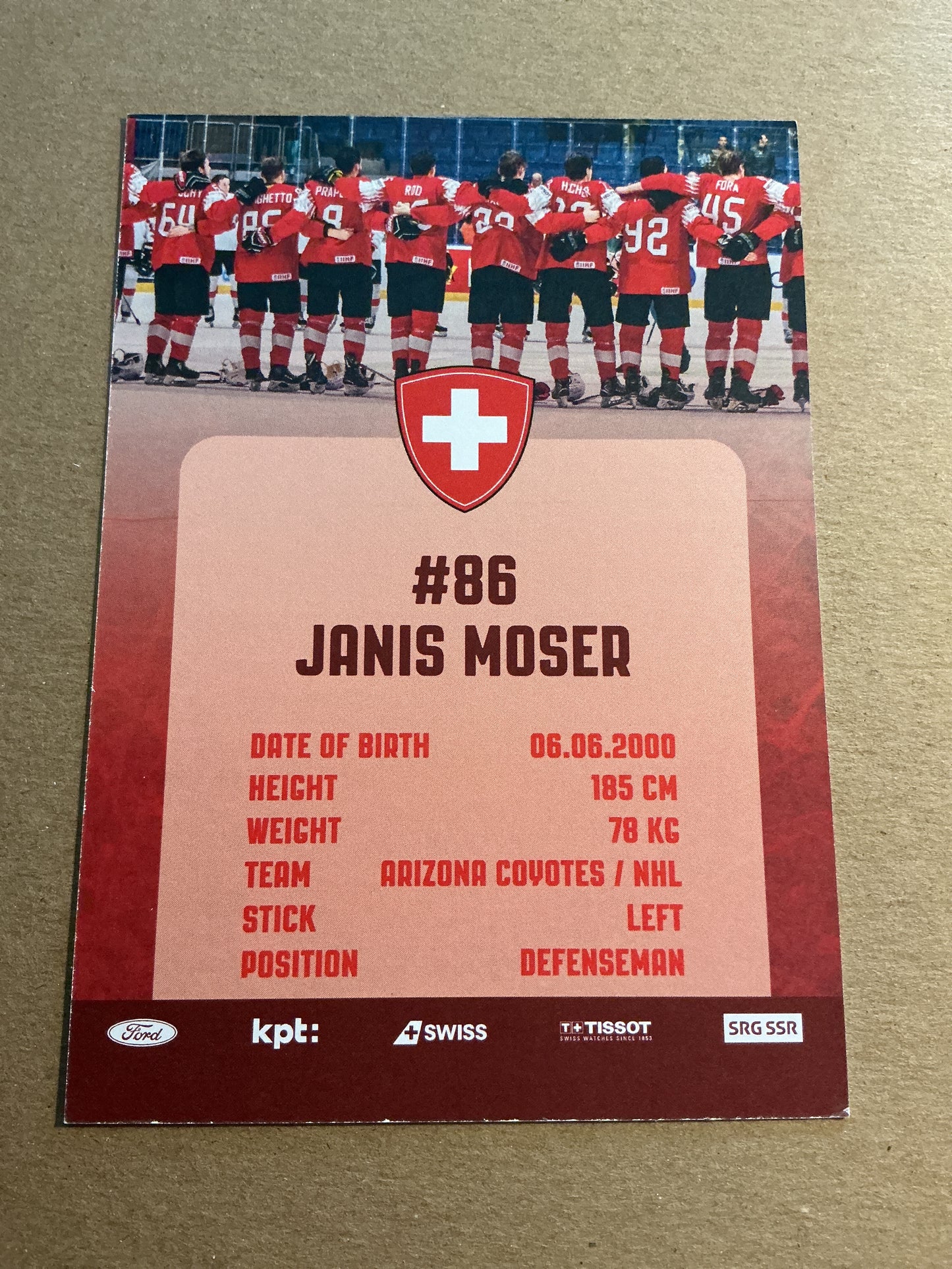 Janis Moser, Switzerland 🇨🇭Arizona Coyotes 2023/24 hand signed