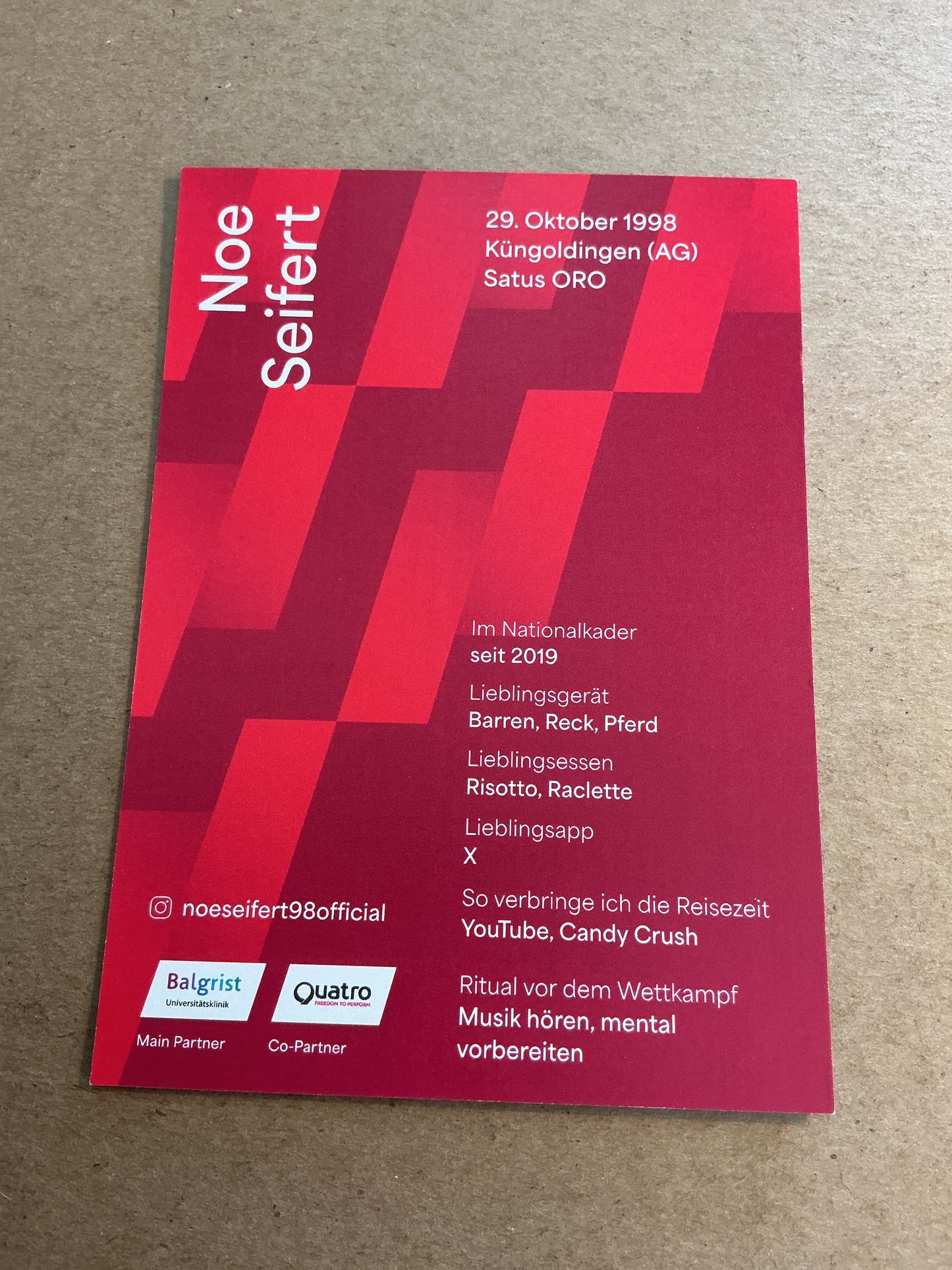 Noe Seifert, Switzerland 🇨🇭Gymnastics Sports 2025 hand signed