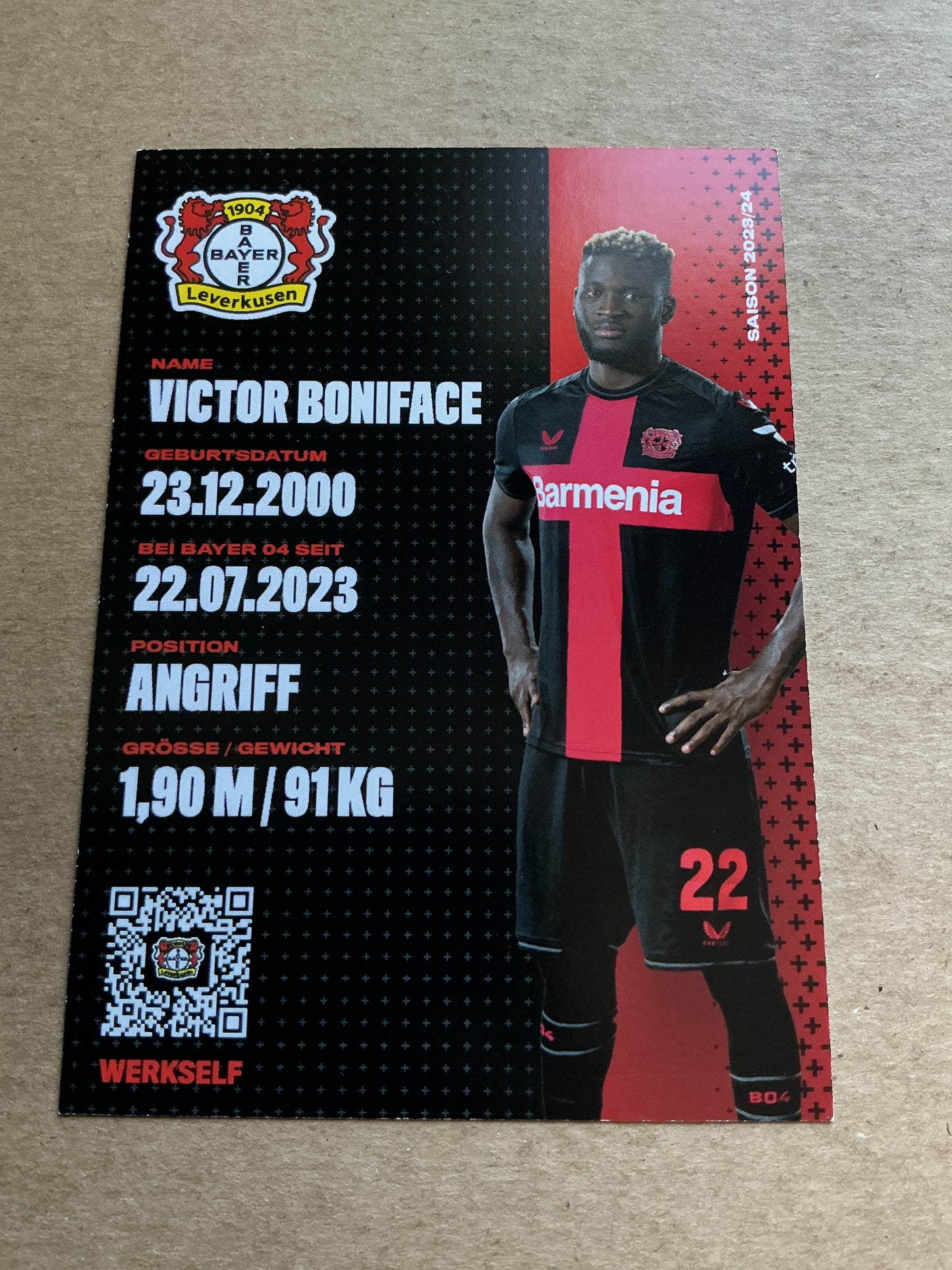 Victor Boniface, Nigeria π³π¬ Bayer 04 Leverkusen 2023/24 hand signed
