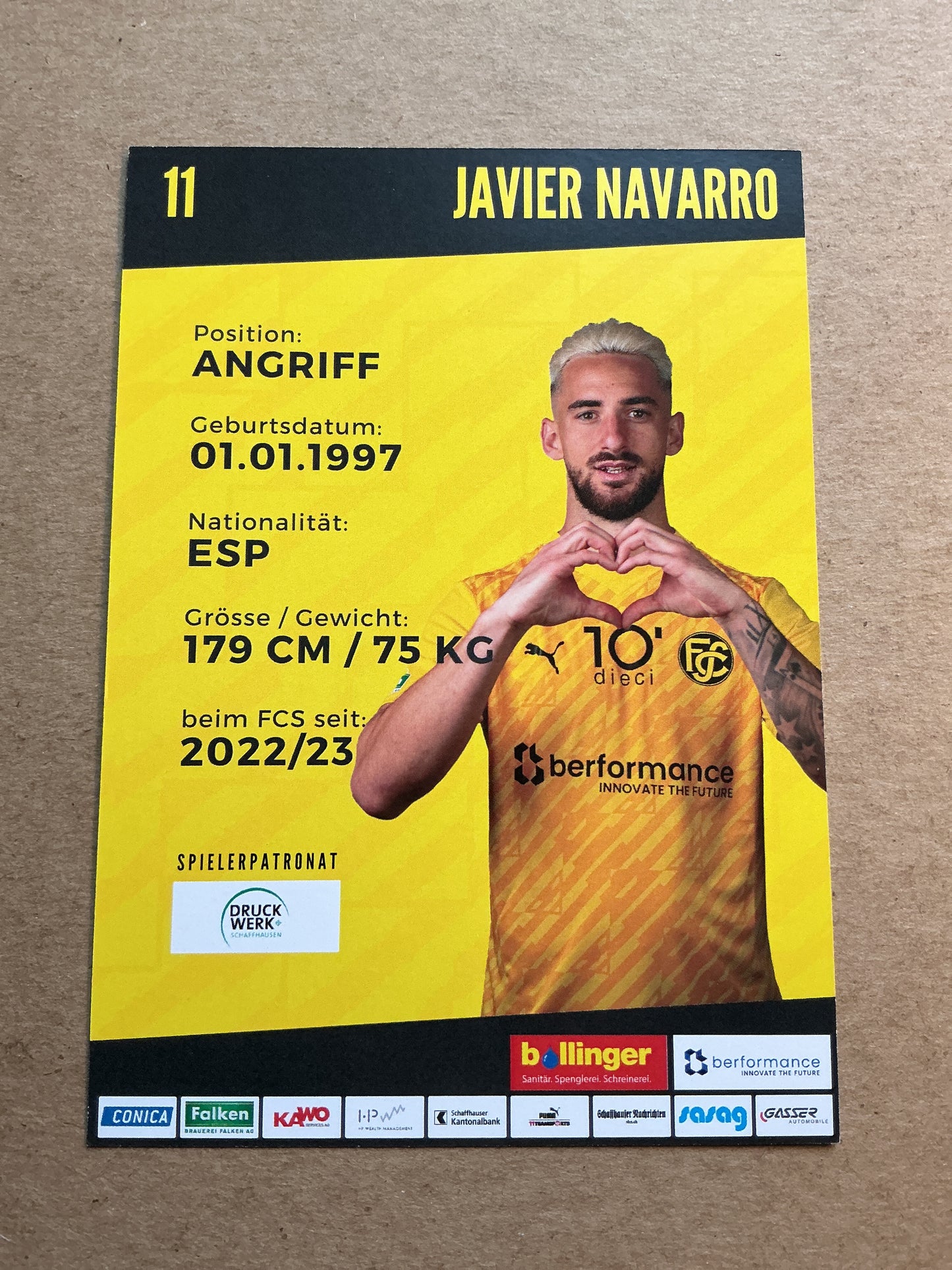 Javier Navarro, Spain ๐ช๐ธ FC Schaffhausen 2023/24 hand signed