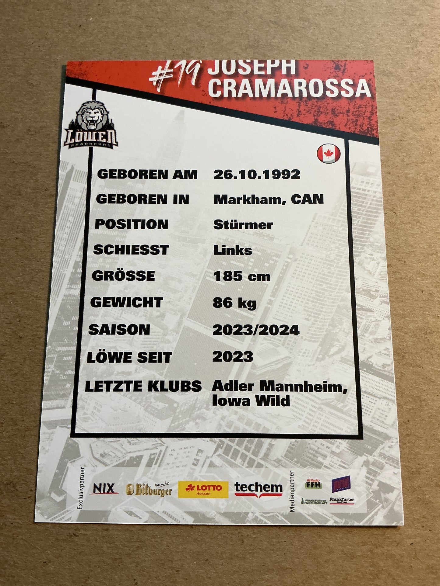 Joseph Cramarossa, Canada 🇨🇦 Löwen Frankfurt 2023/24 hand signed